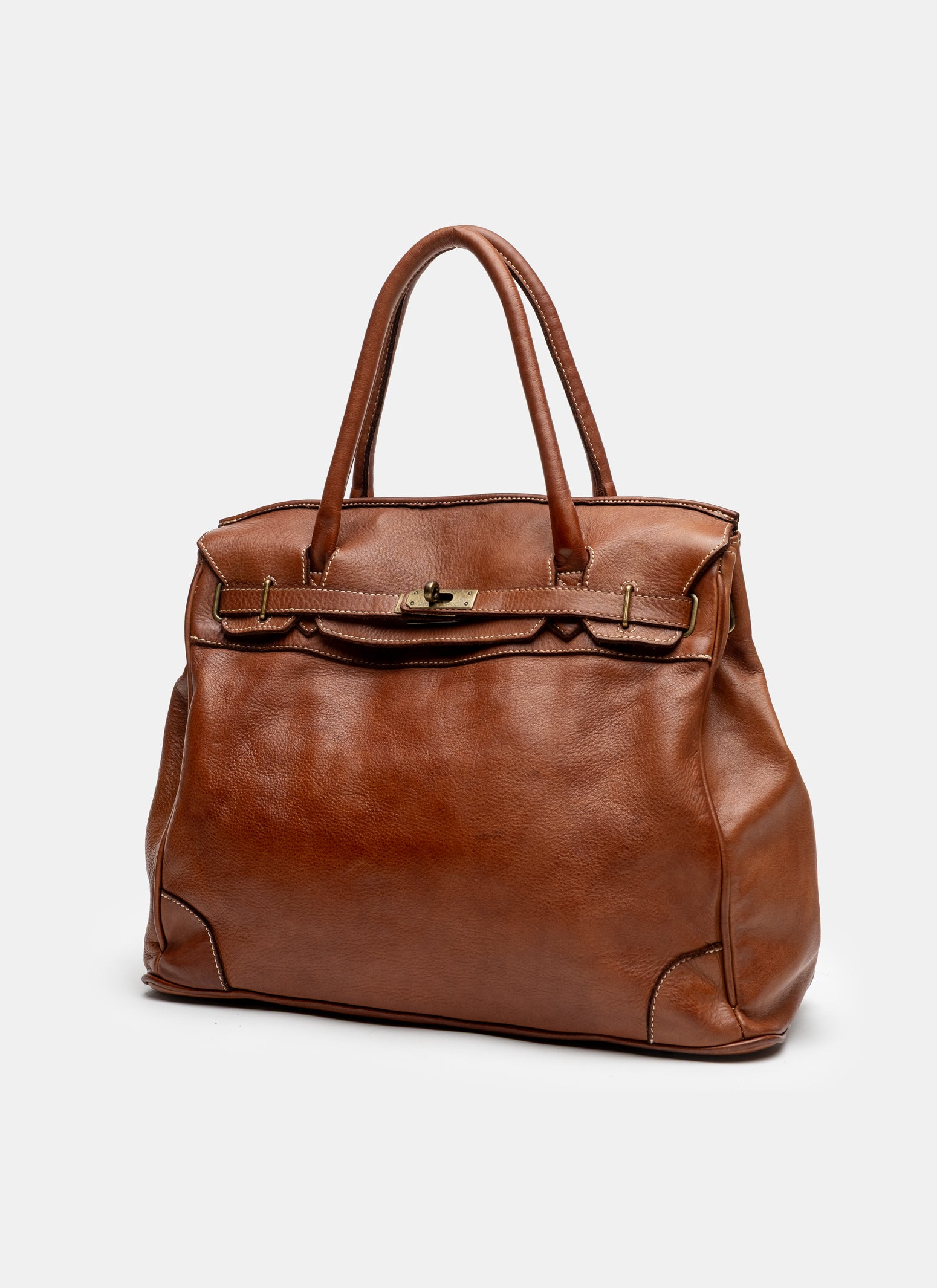 Washed Slouchy Calf Bag in Cognac