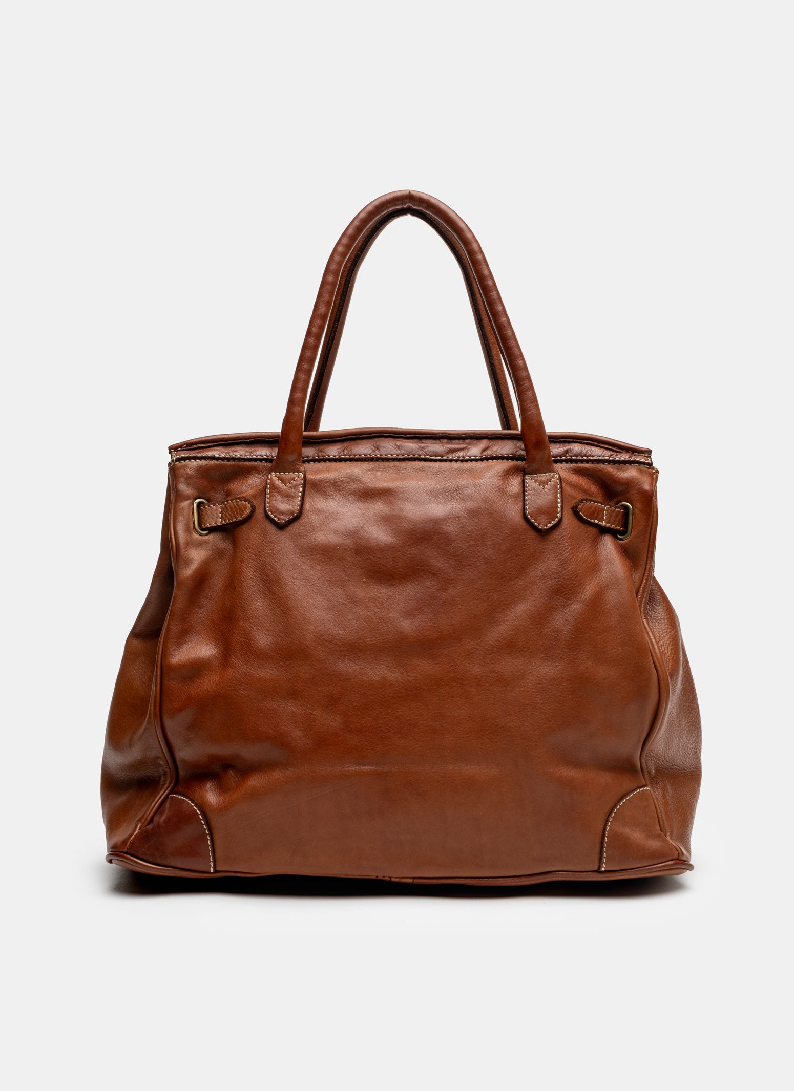 Washed Slouchy Calf Bag in Cognac