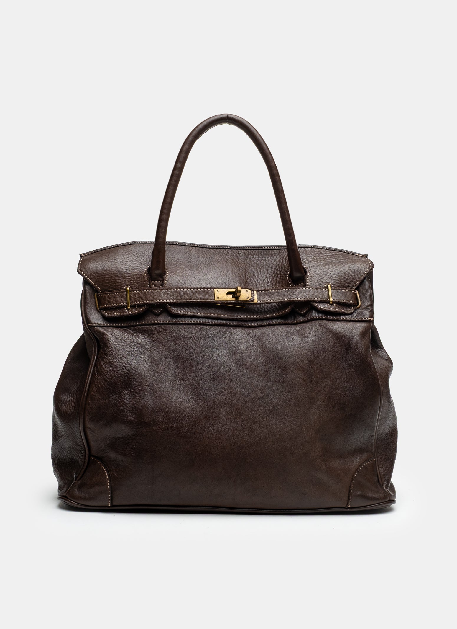 Washed Slouchy Calf Bag in Chocolate