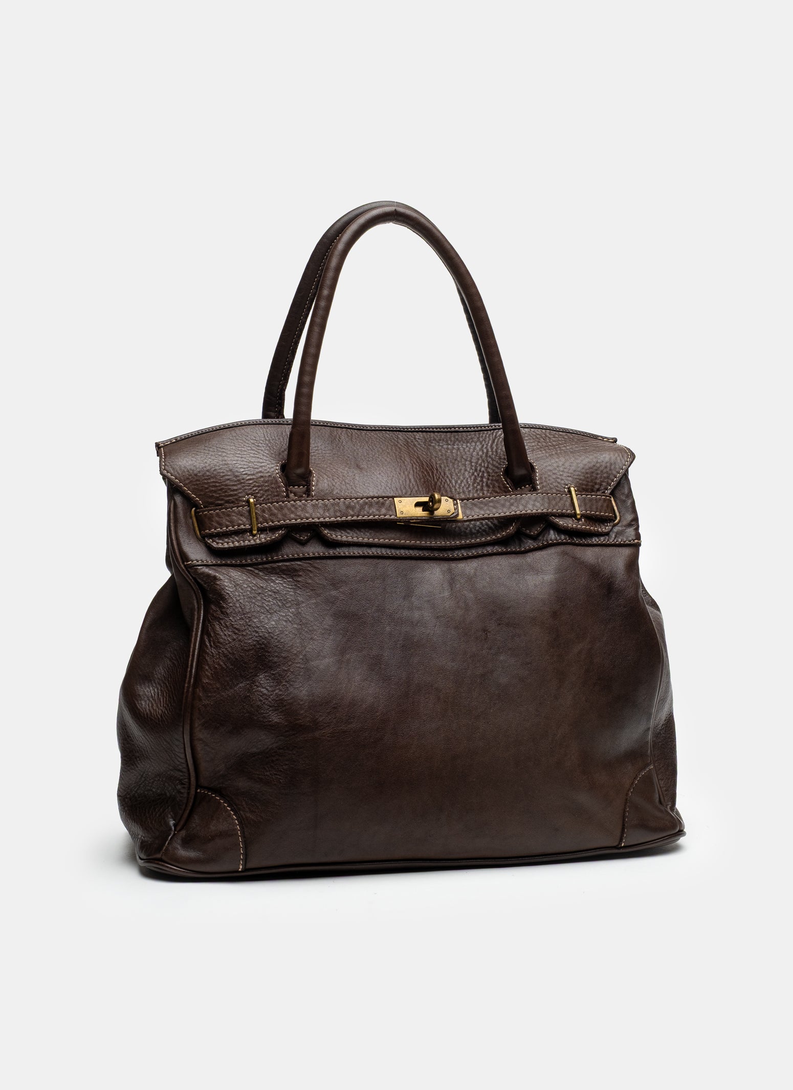 Washed Slouchy Calf Bag in Chocolate