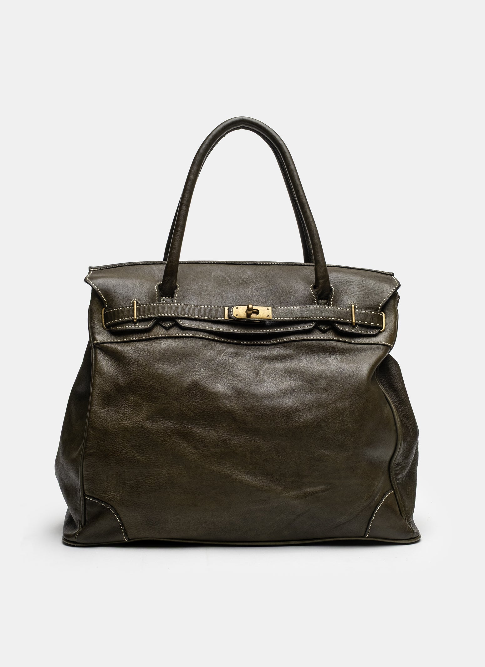 Washed Slouchy Calf Bag in Khaki