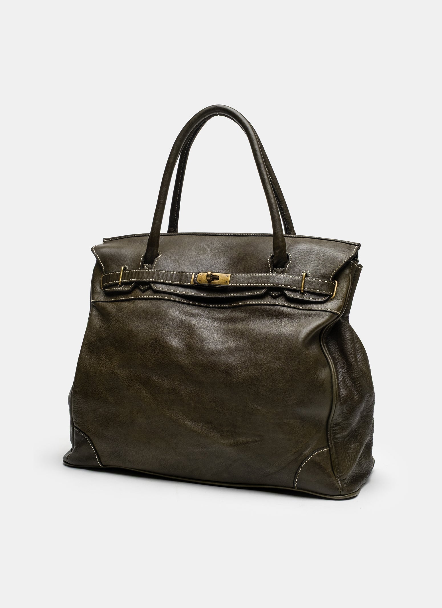 Washed Slouchy Calf Bag in Khaki