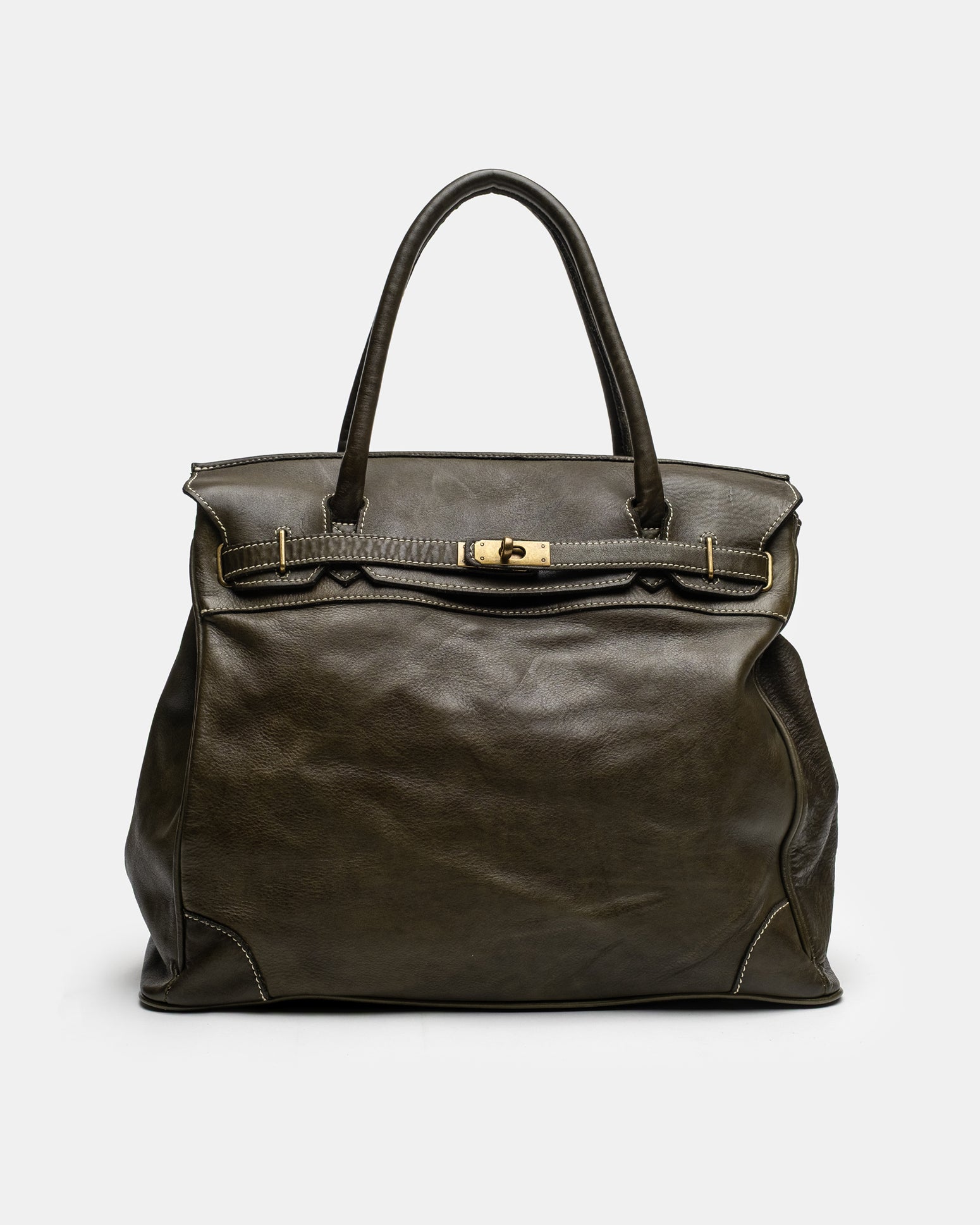 Washed Slouchy Calf Bag in Khaki