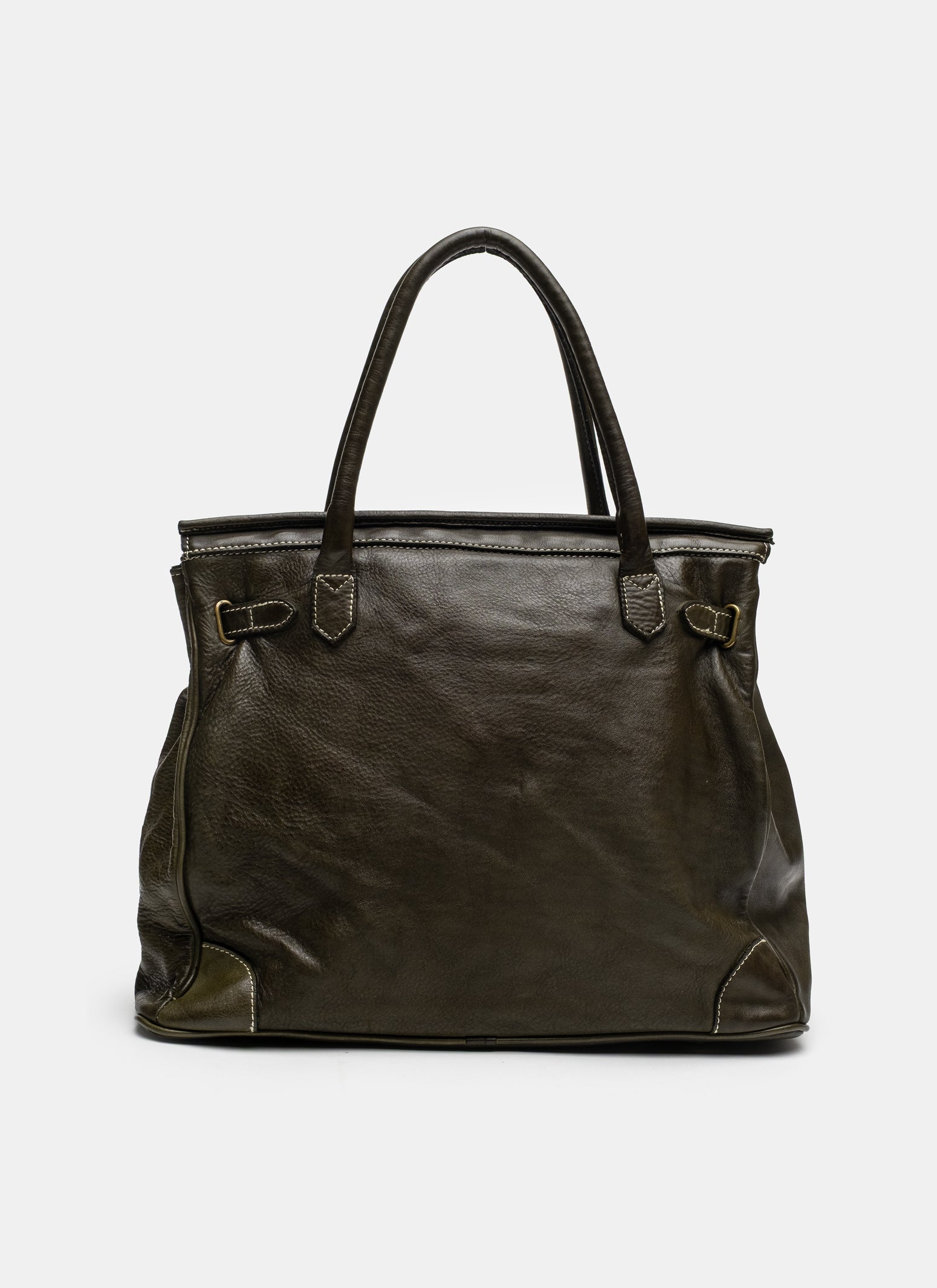 Washed Slouchy Calf Bag in Khaki