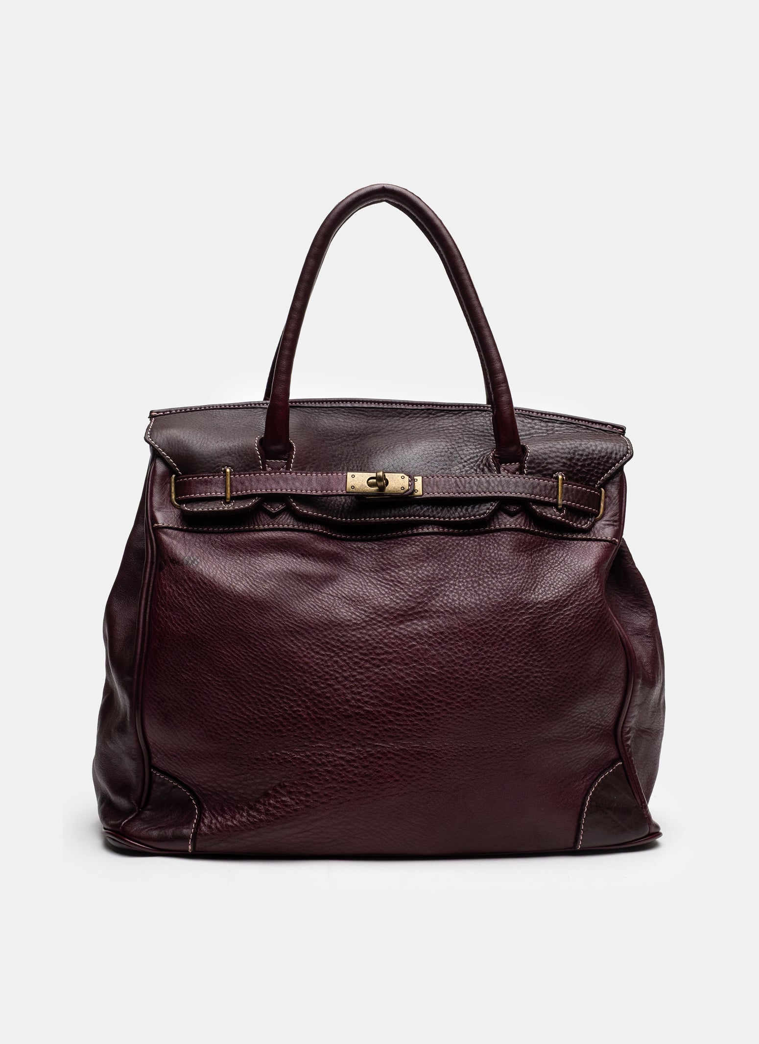 Washed Slouchy Calf Bag in Aubergine