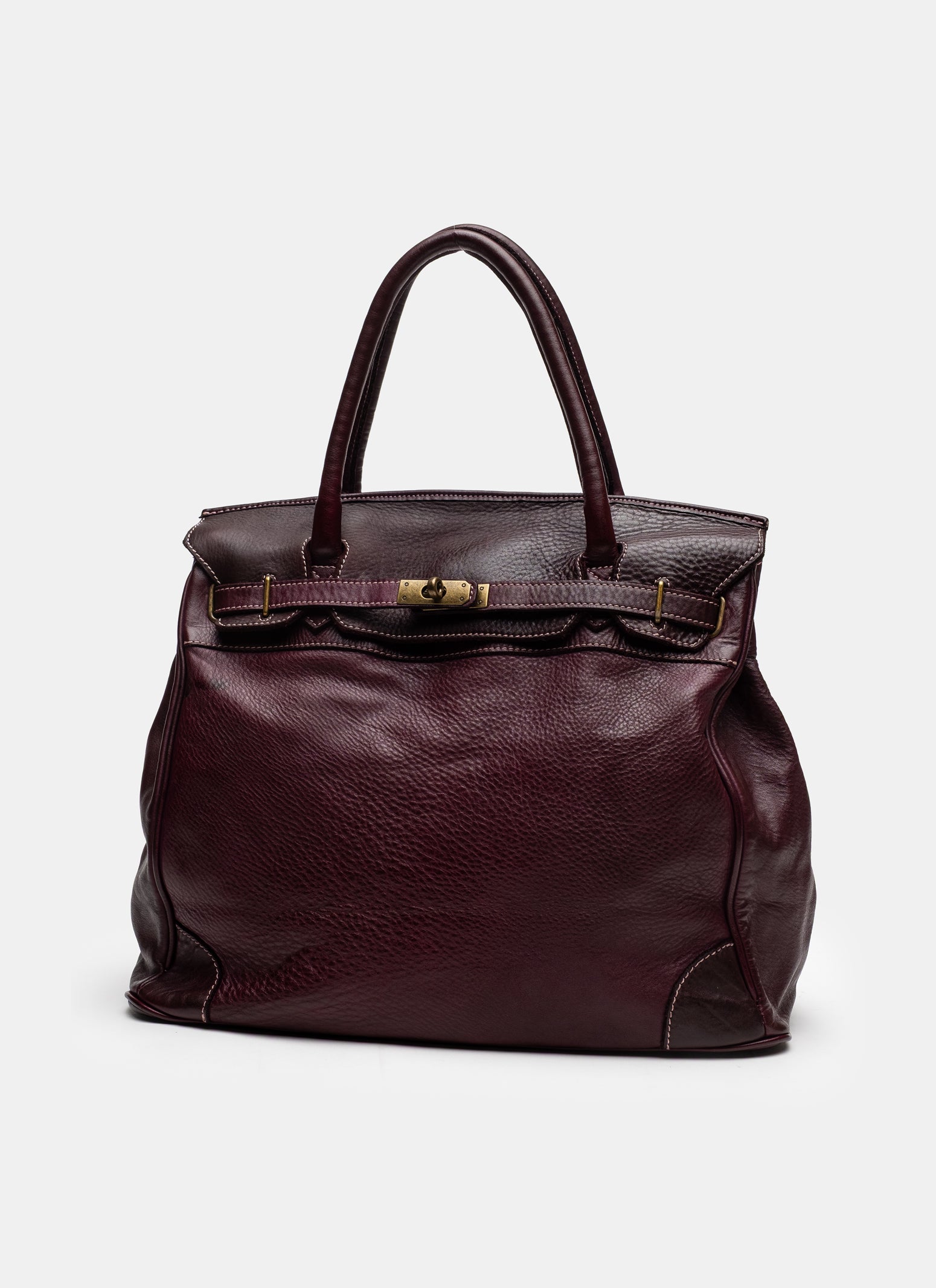 Washed Slouchy Calf Bag in Aubergine