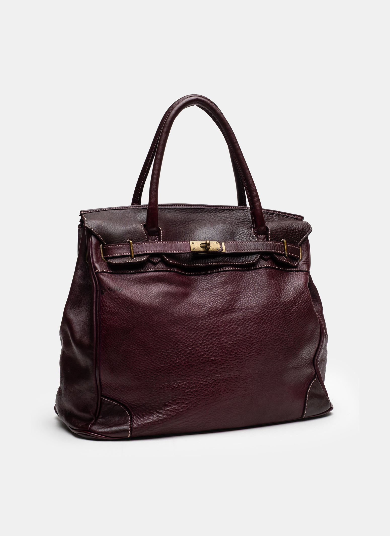 Washed Slouchy Calf Bag in Aubergine