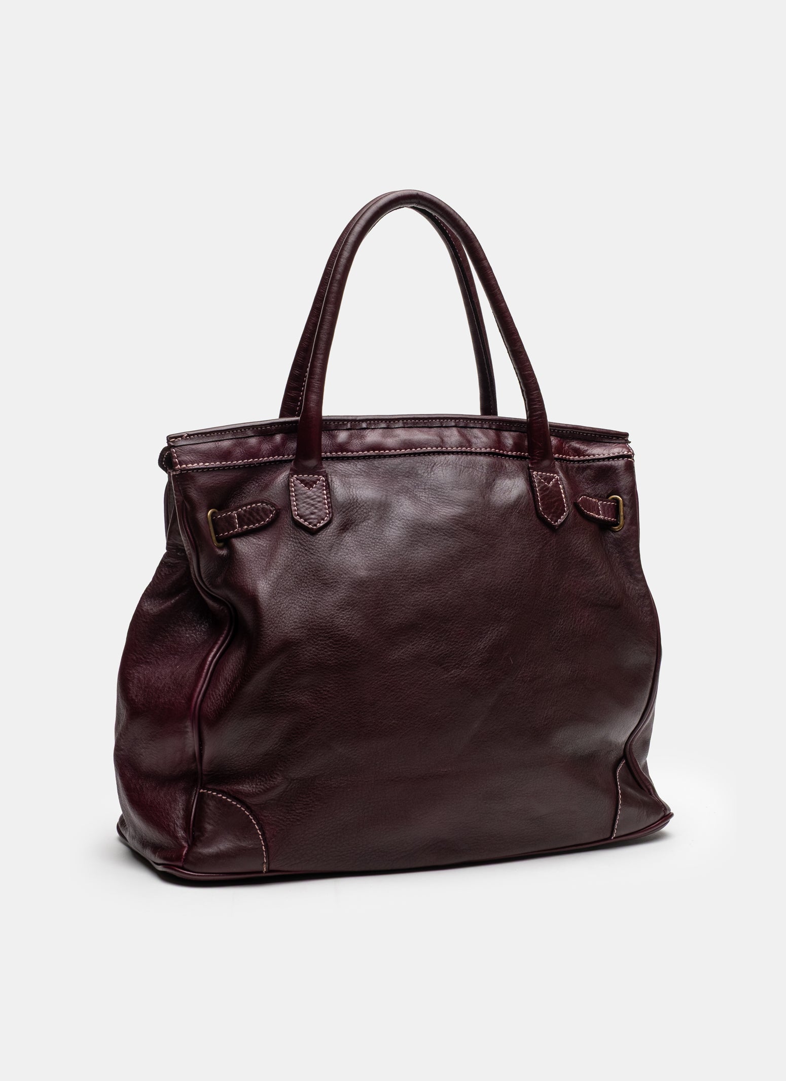 Washed Slouchy Calf Bag in Aubergine