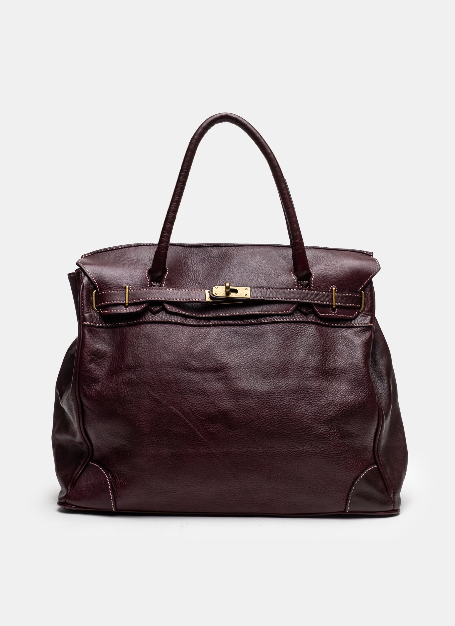 Washed Slouchy Calf Bag in Aubergine