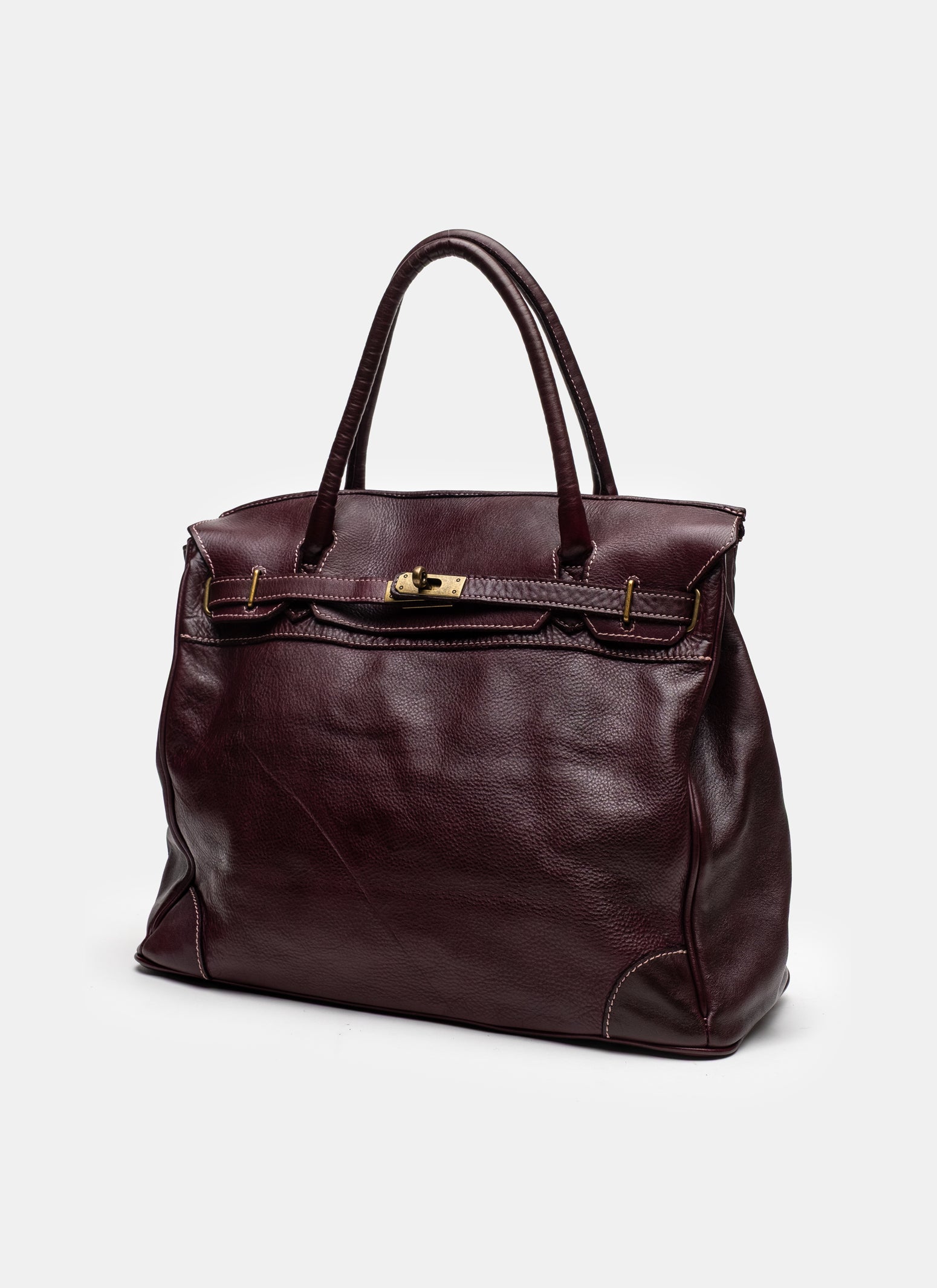 Washed Slouchy Calf Bag in Aubergine