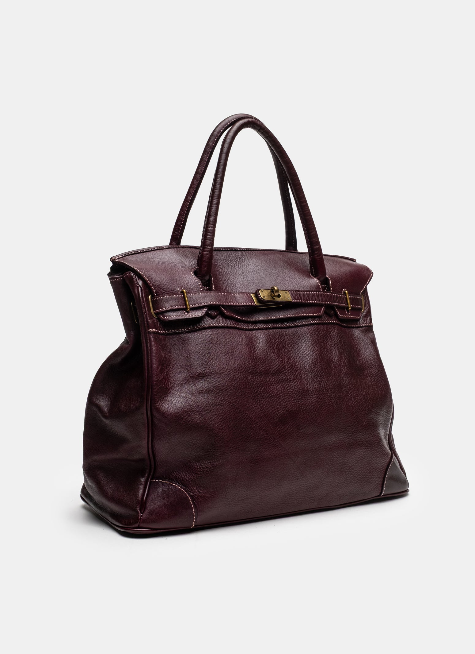 Washed Slouchy Calf Bag in Aubergine