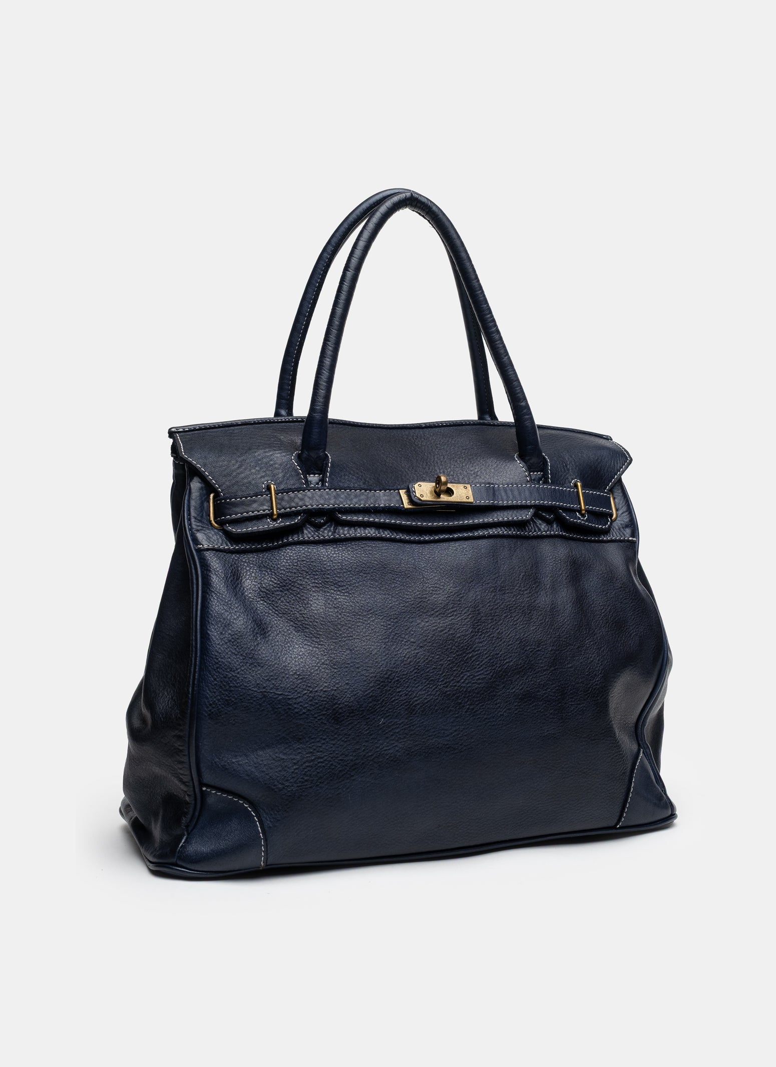 Washed Slouchy Calf Bag in Navy