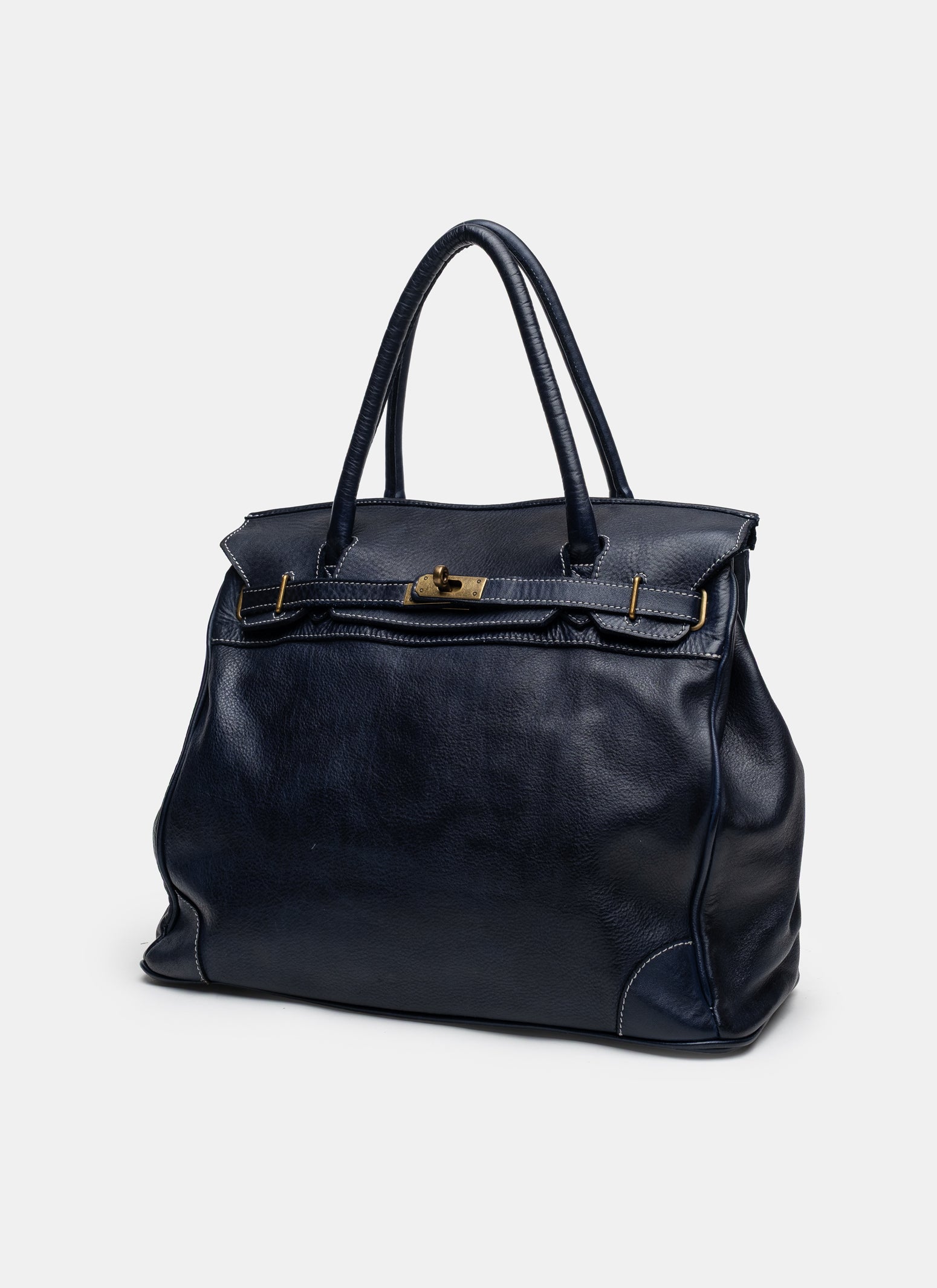 Washed Slouchy Calf Bag in Navy