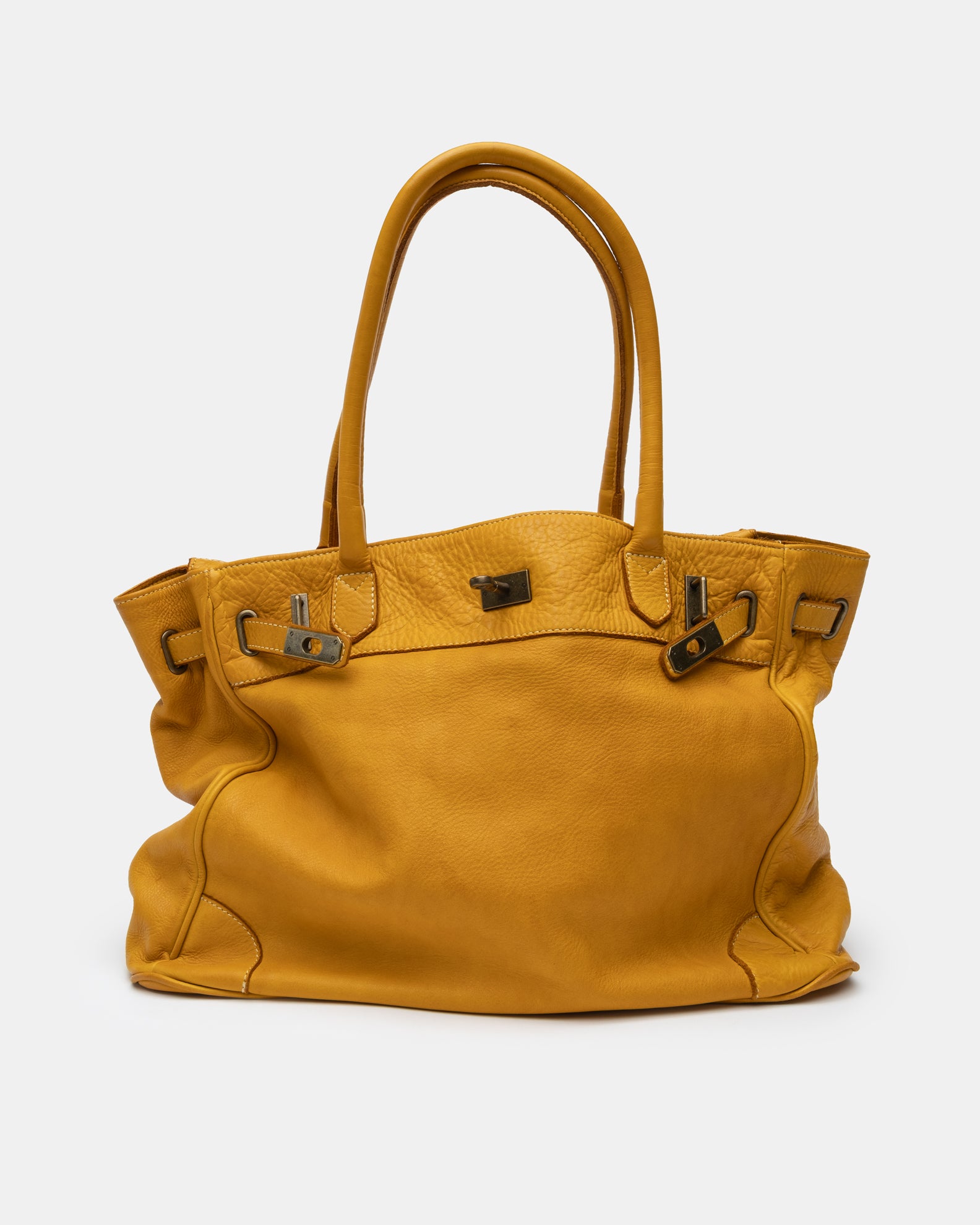 Washed Calf Leather Shoulder Bag in Mustard