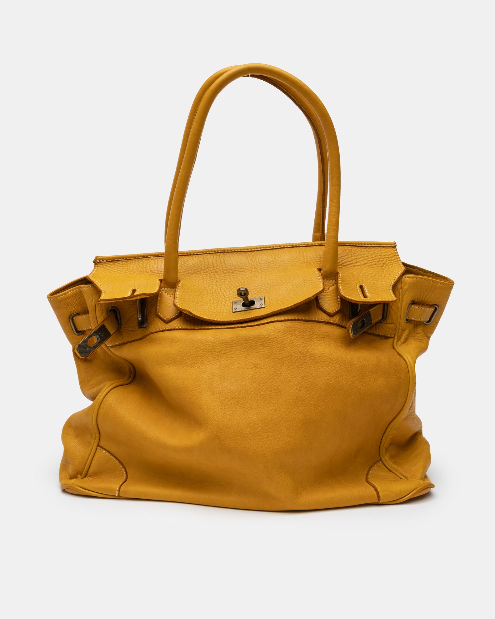 Washed Calf Leather Shoulder Bag in Mustard
