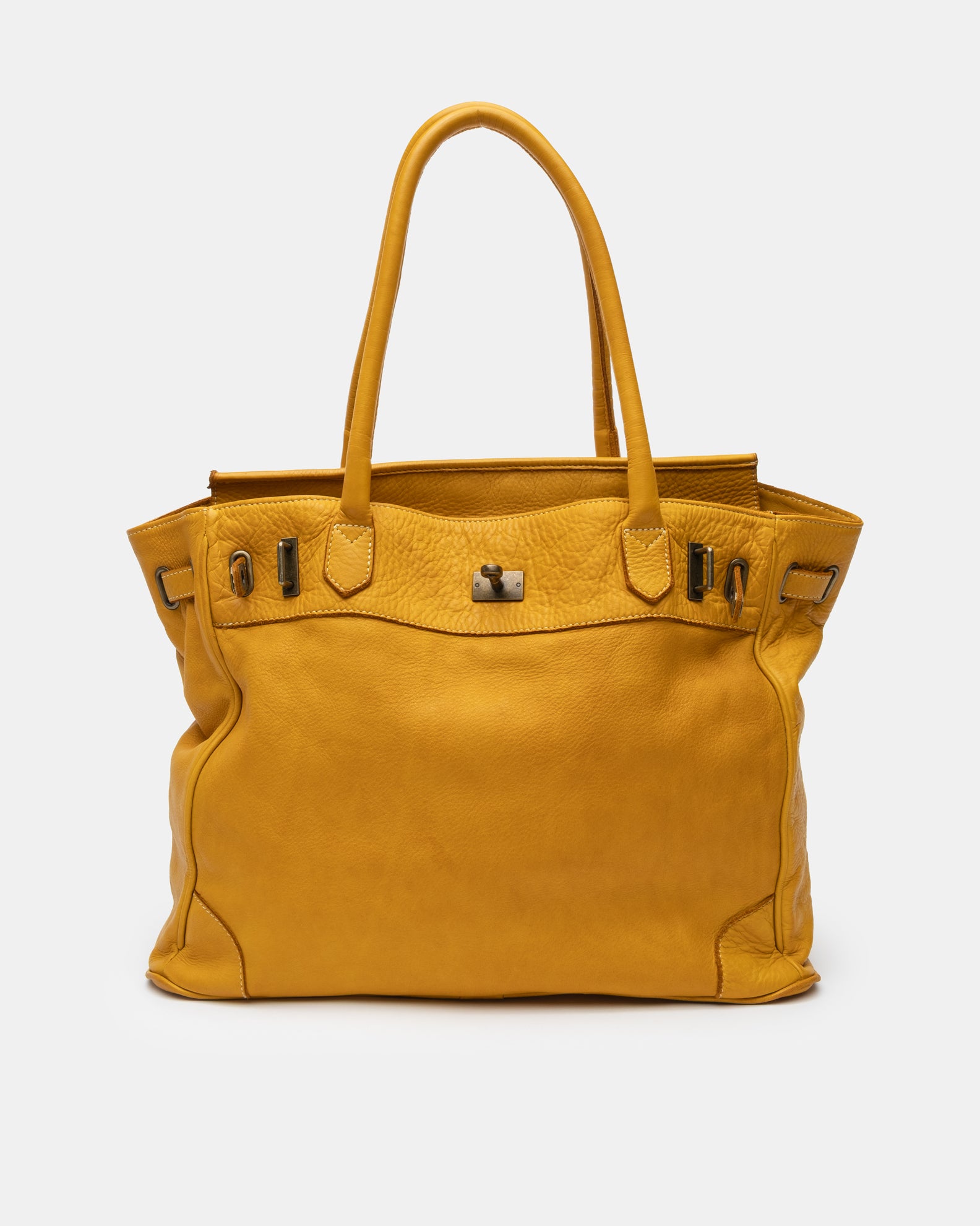 Washed Calf Leather Shoulder Bag in Mustard