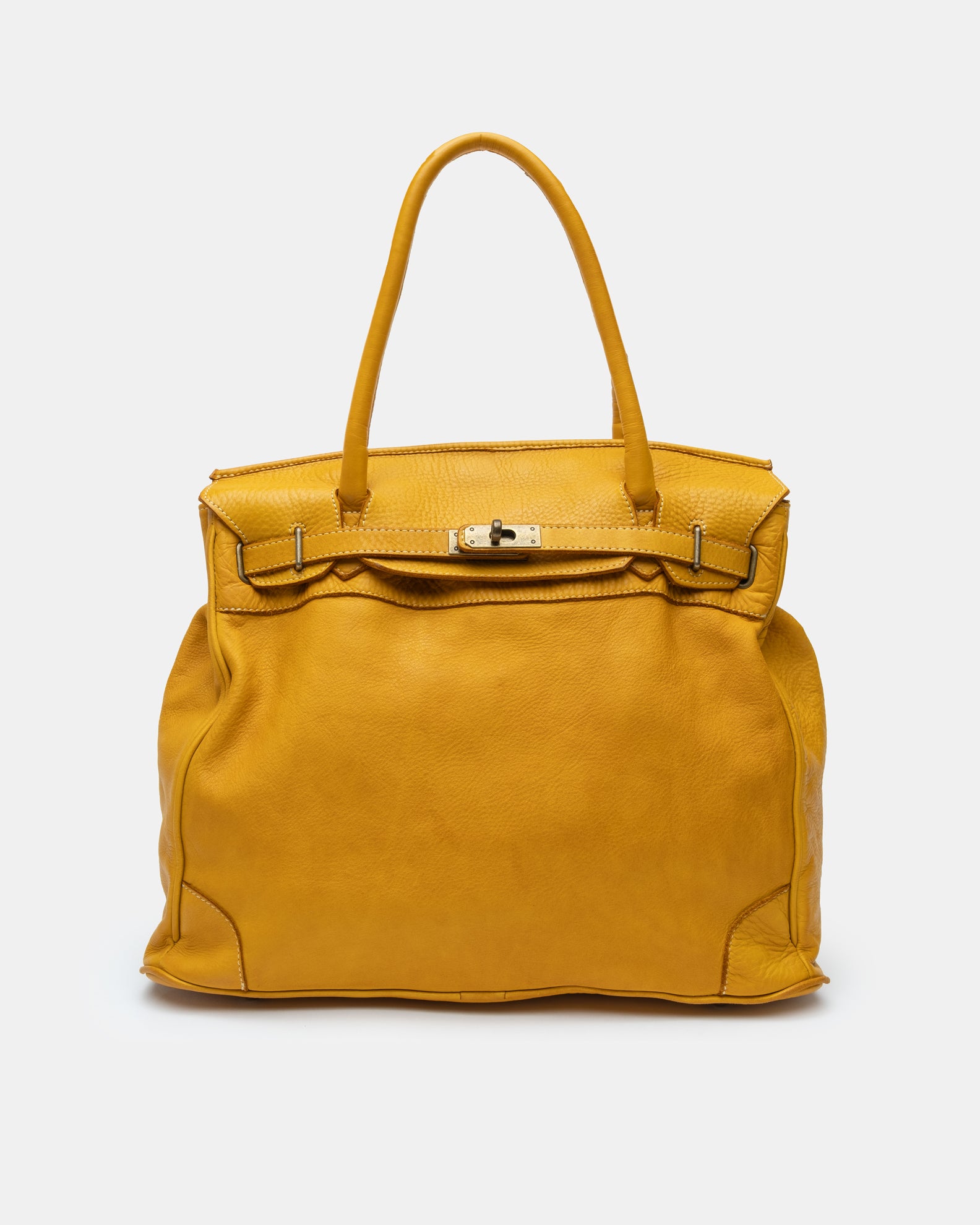 Washed Calf Leather Shoulder Bag in Mustard