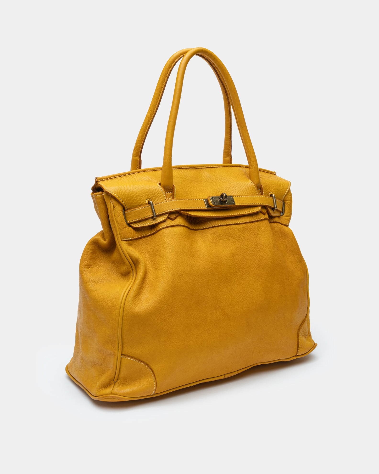 Washed Calf Leather Shoulder Bag in Mustard