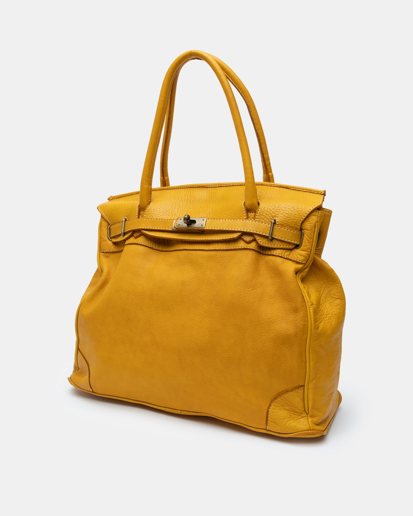 Washed Calf Leather Shoulder Bag in Mustard