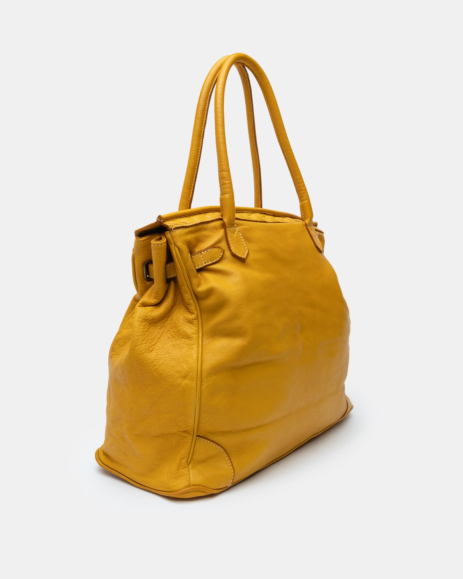 Washed Calf Leather Shoulder Bag in Mustard