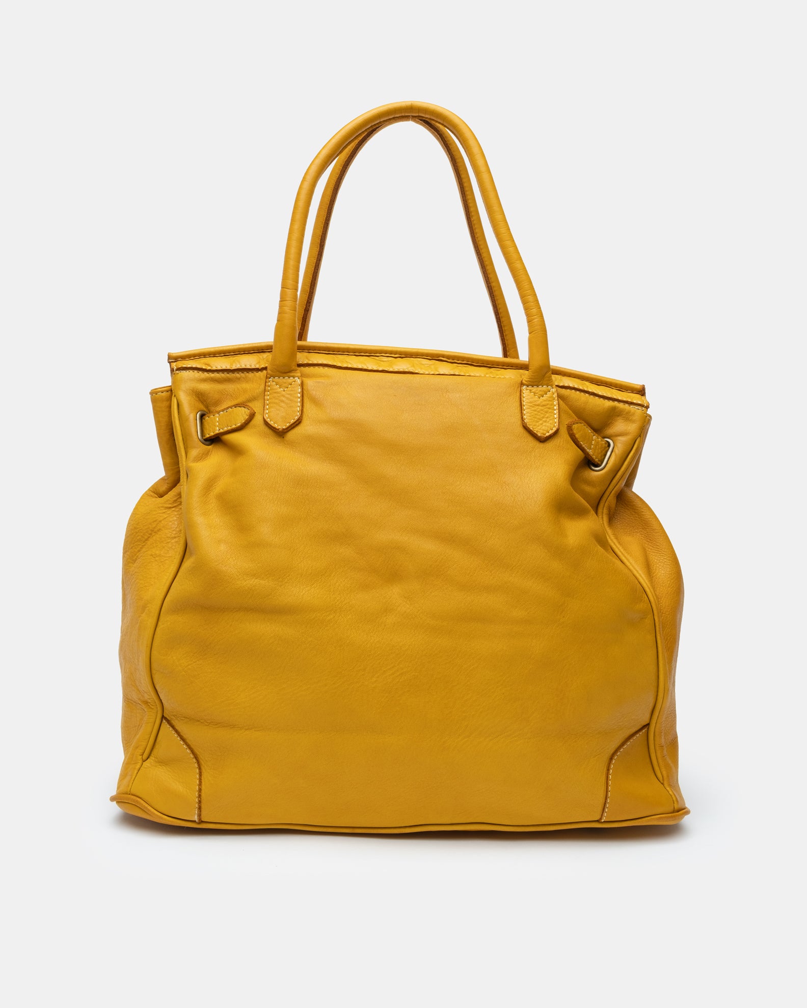 Washed Calf Leather Shoulder Bag in Mustard