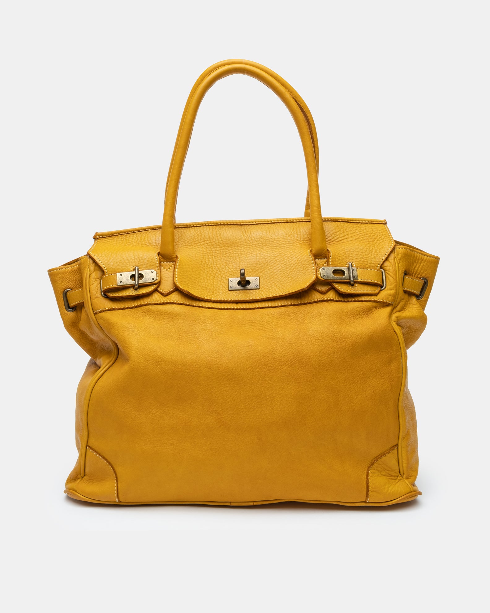 Washed Calf Leather Shoulder Bag in Mustard