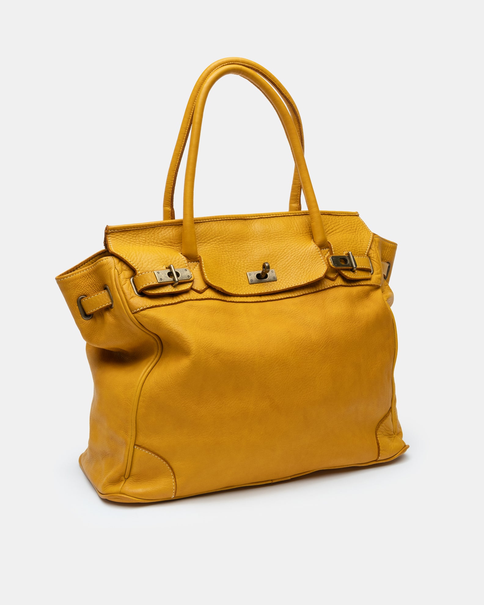 Washed Calf Leather Shoulder Bag in Mustard