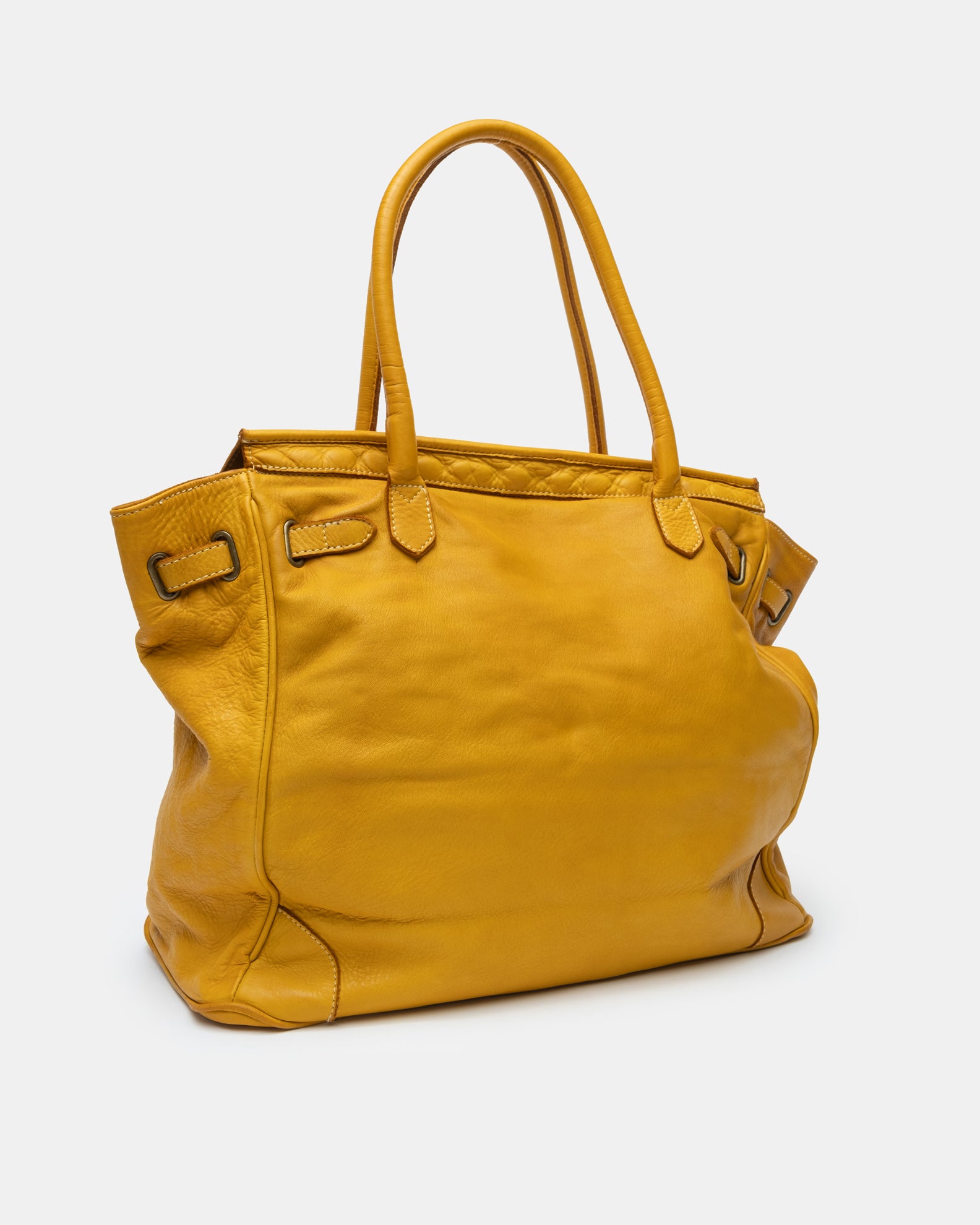 Washed Calf Leather Shoulder Bag in Mustard