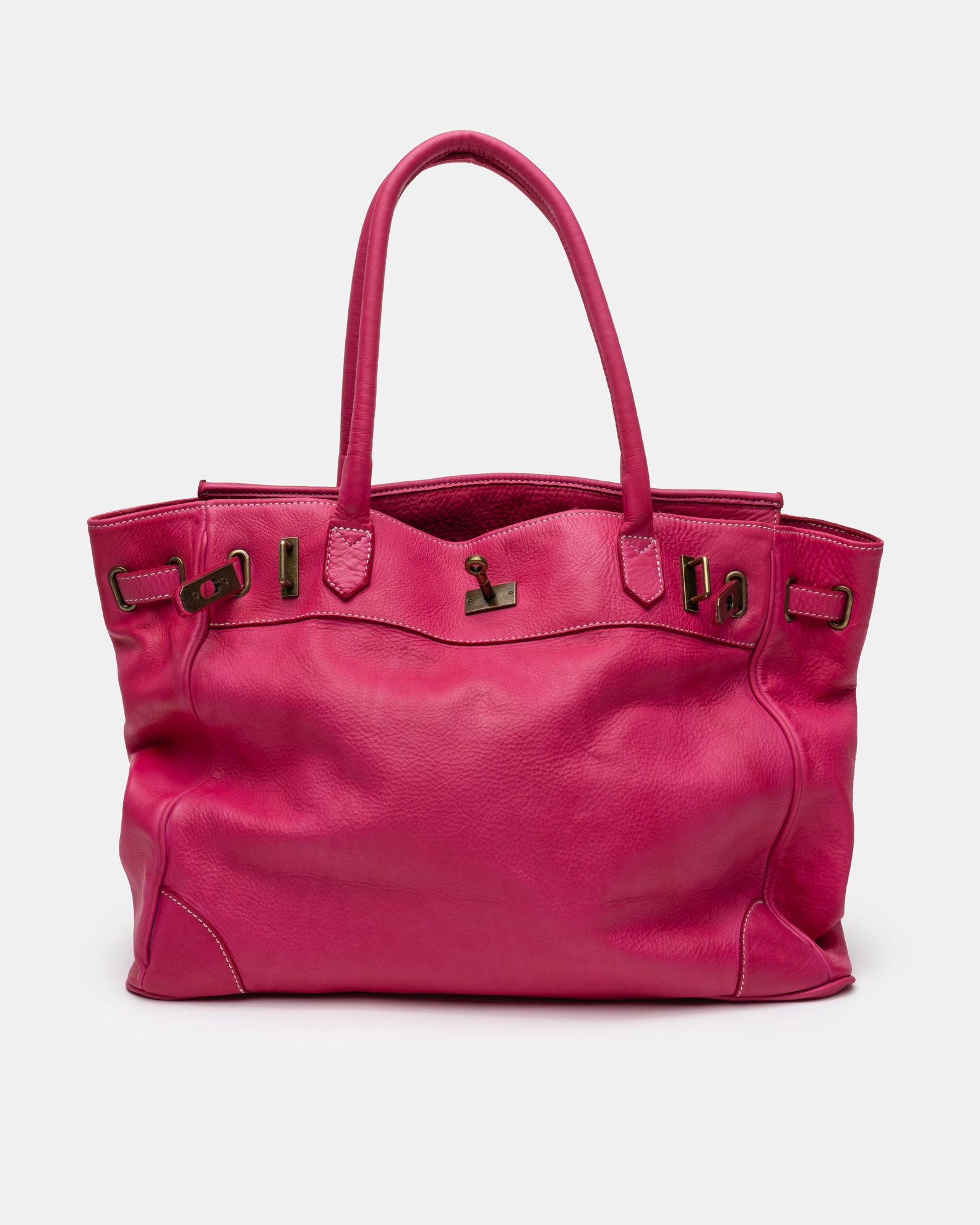 Washed Calf Leather Shoulder Bag in Fuchsia