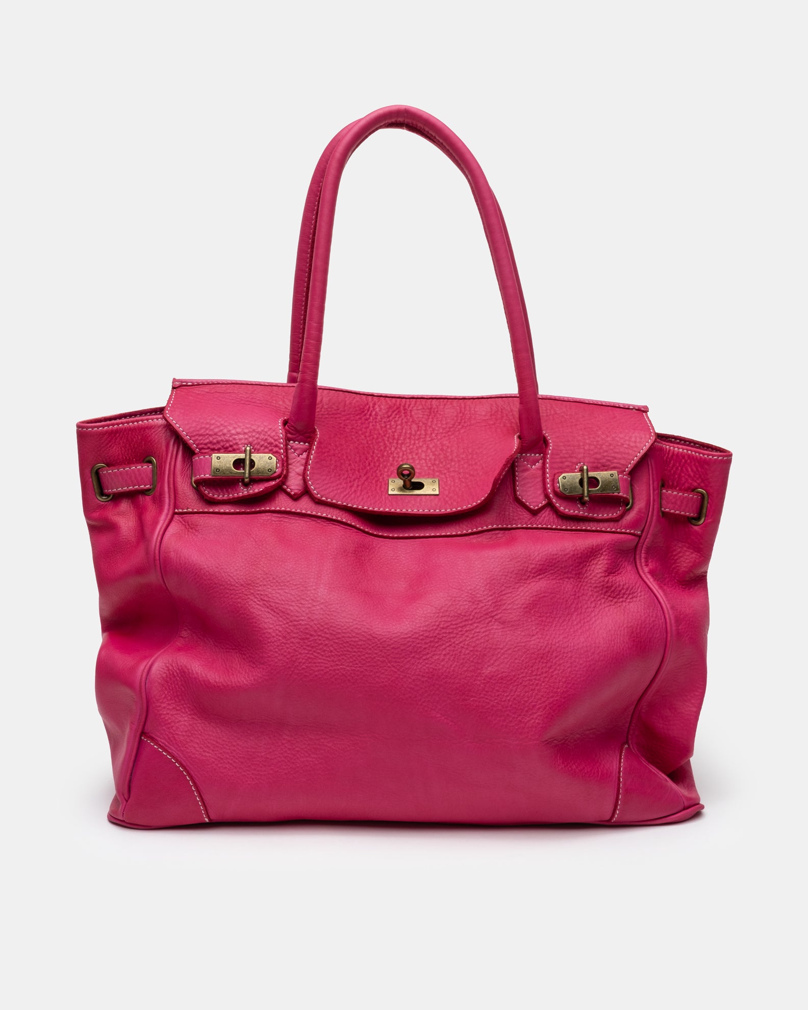 Washed Calf Leather Shoulder Bag in Fuchsia