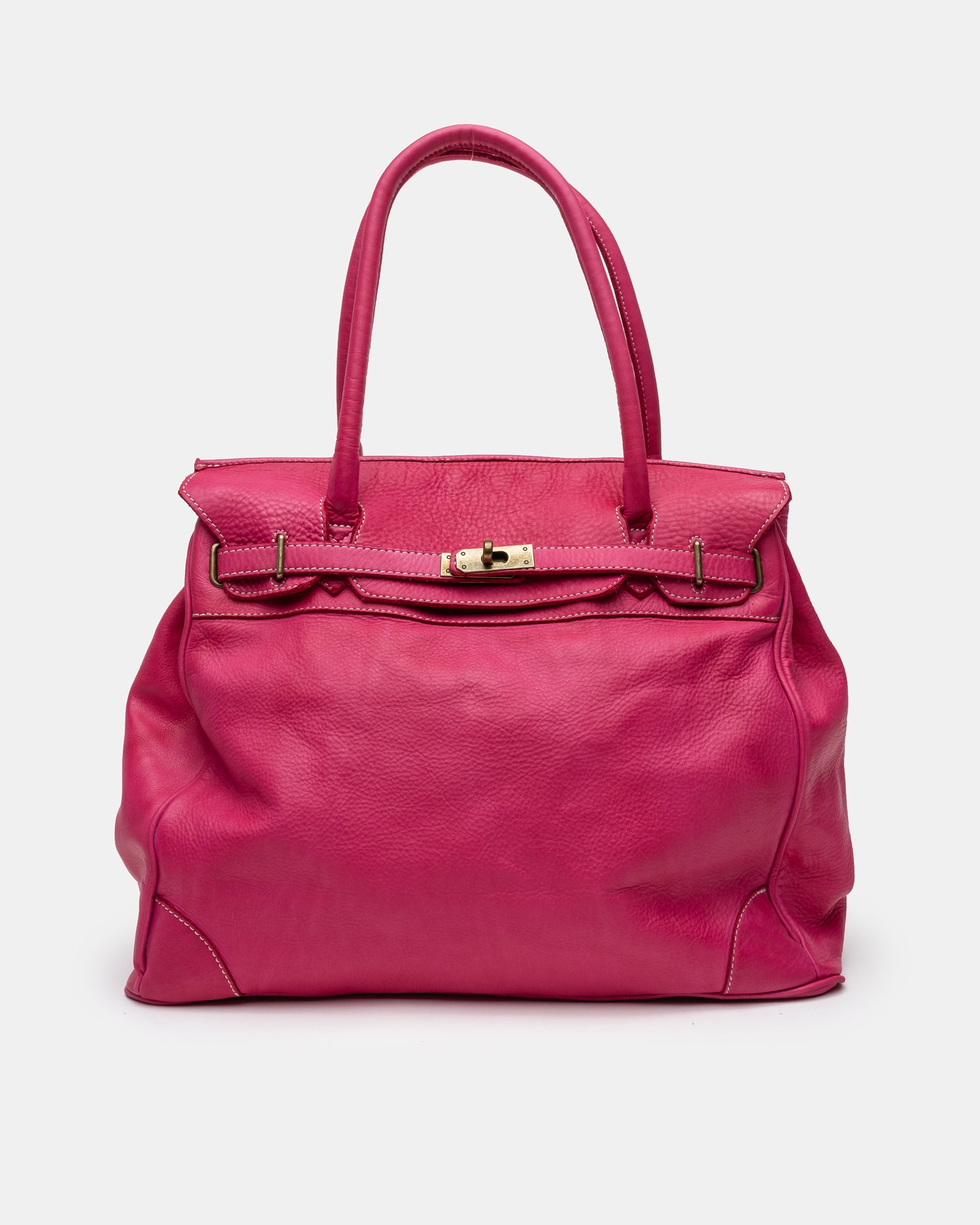Washed Calf Leather Shoulder Bag in Fuchsia