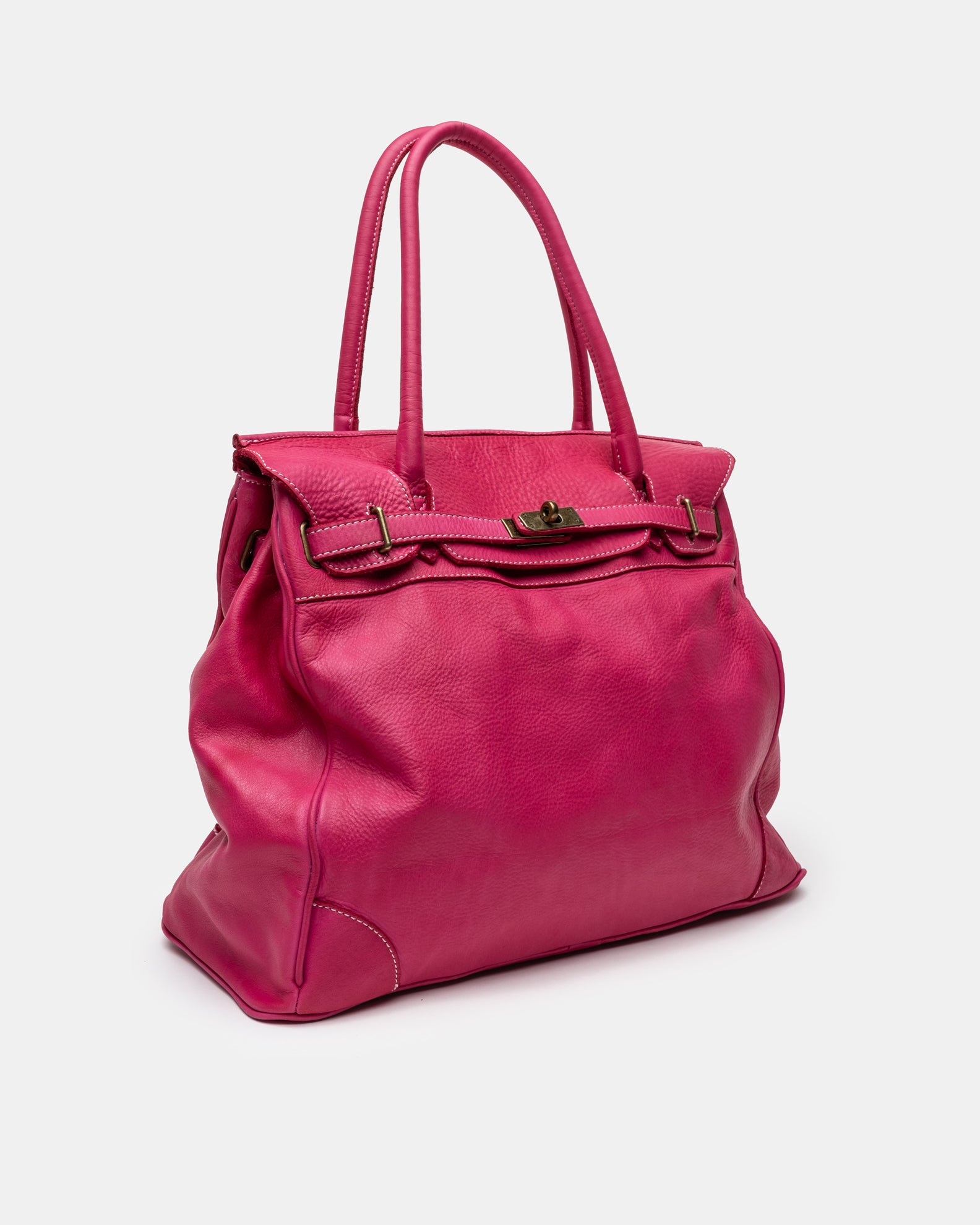 Washed Calf Leather Shoulder Bag in Fuchsia
