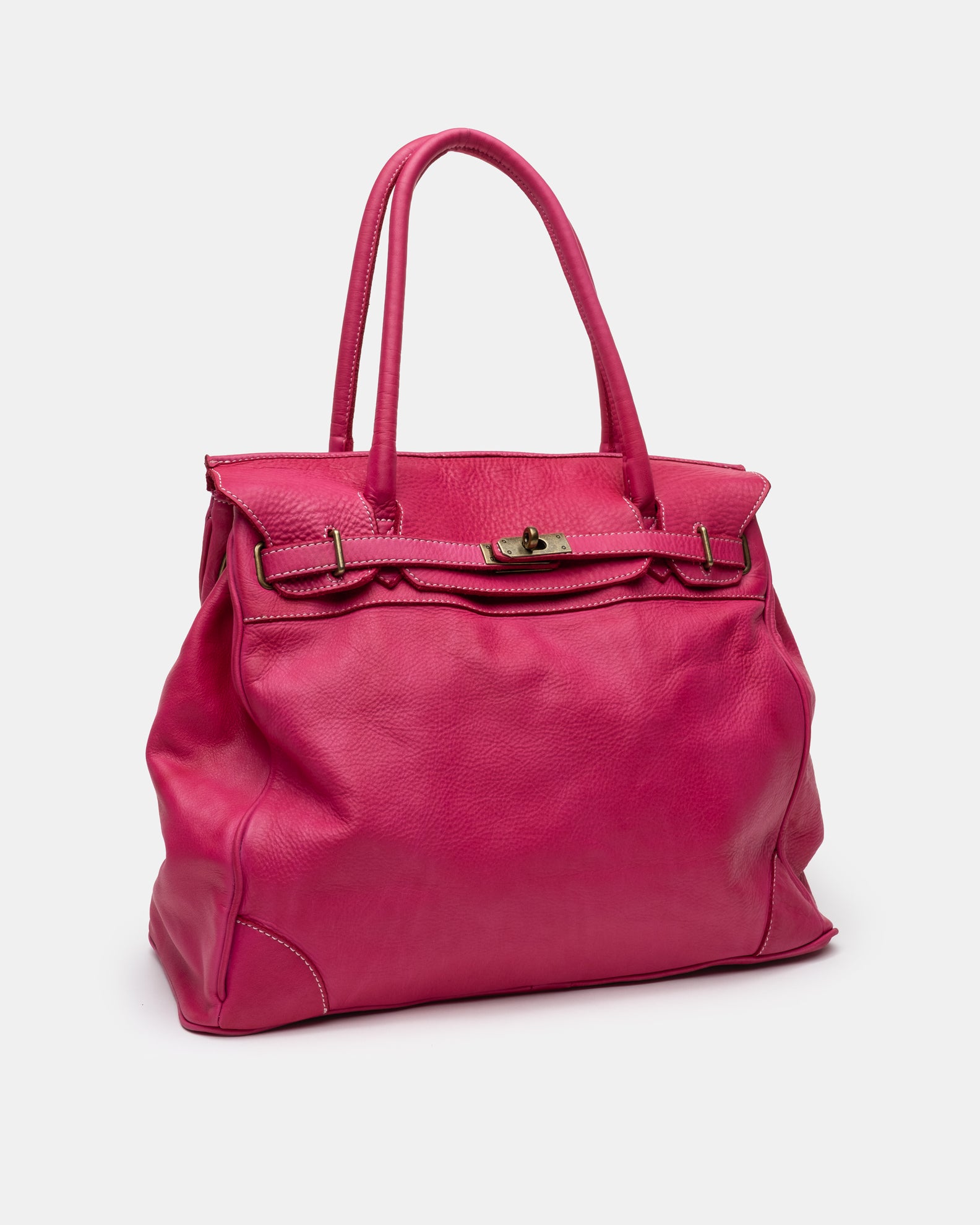 Washed Calf Leather Shoulder Bag in Fuchsia