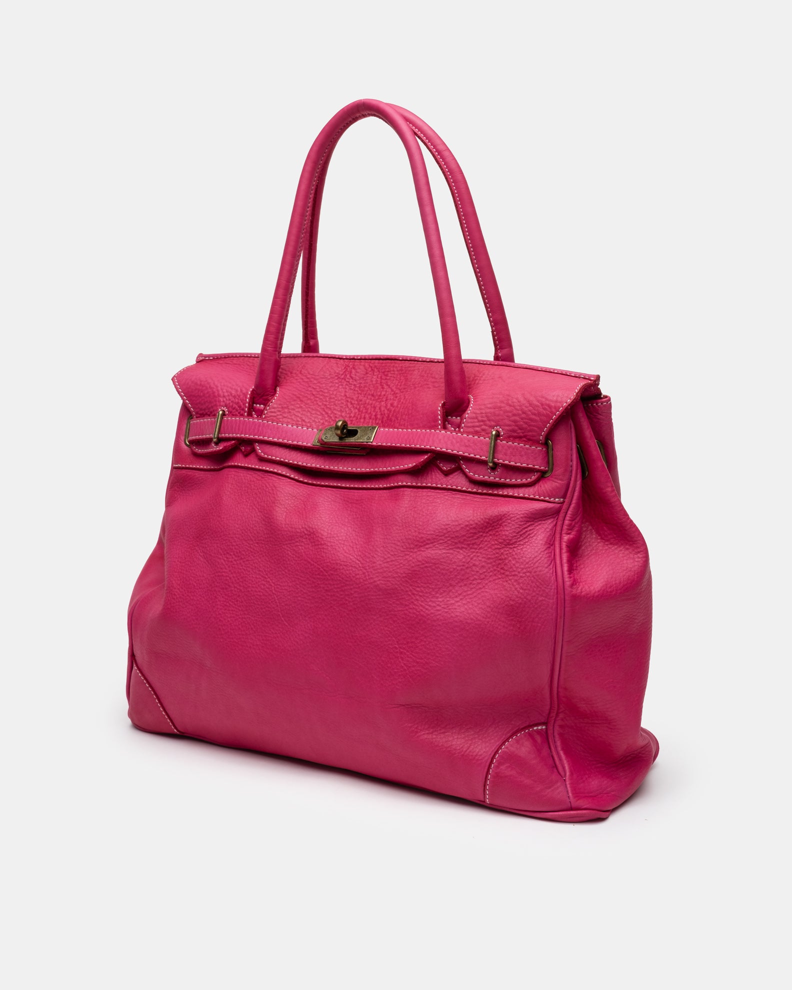 Washed Calf Leather Shoulder Bag in Fuchsia