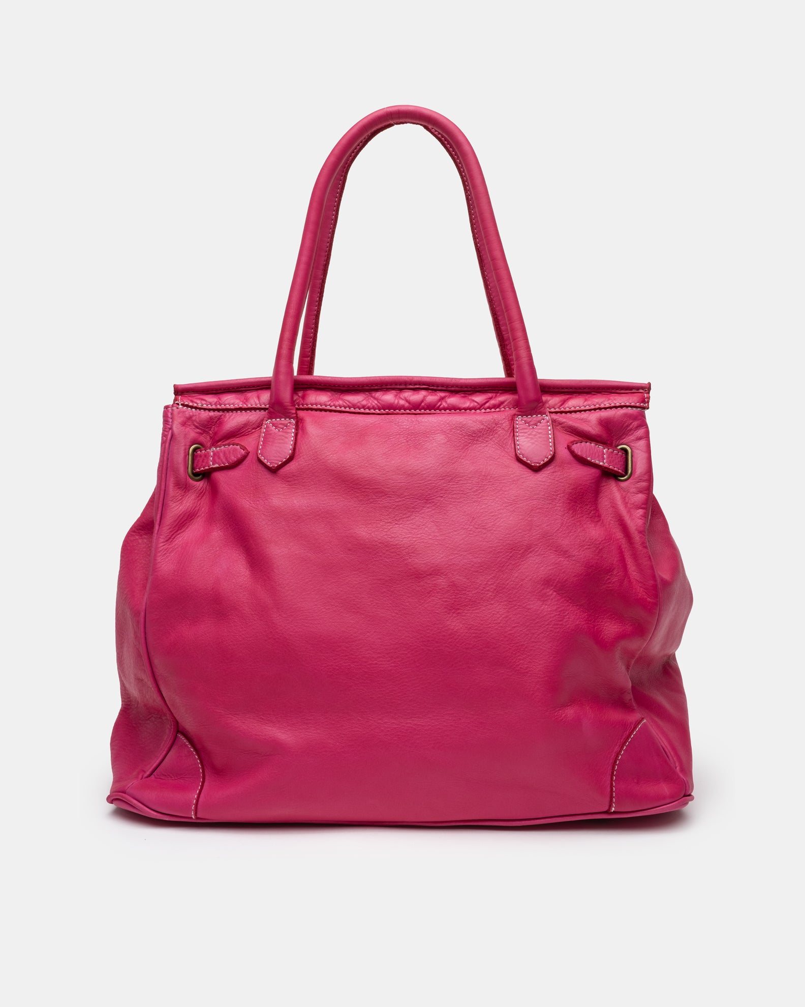 Washed Calf Leather Shoulder Bag in Fuchsia