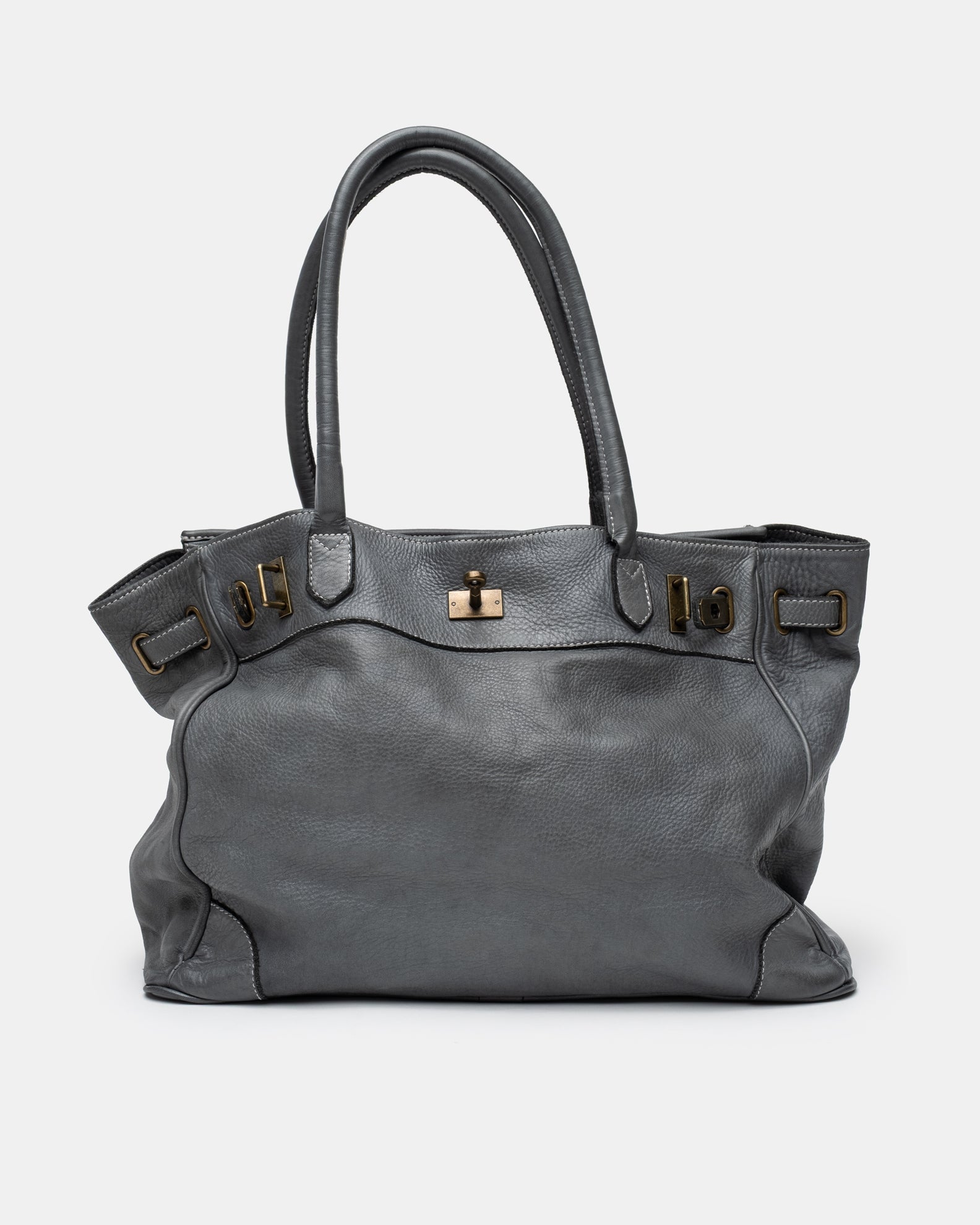 Washed Calf Leather Shoulder Bag in Cool Grey