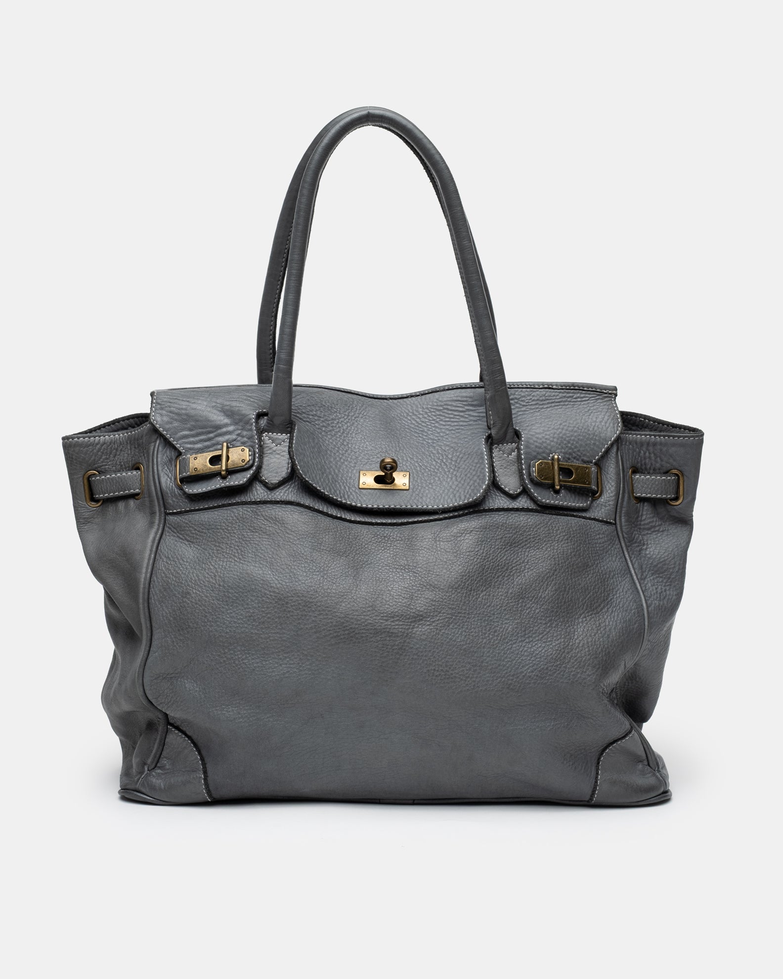Washed Calf Leather Shoulder Bag in Cool Grey