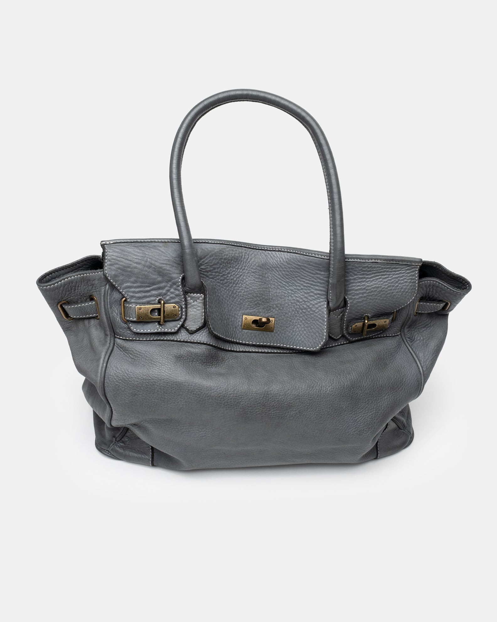 Washed Calf Leather Shoulder Bag in Cool Grey