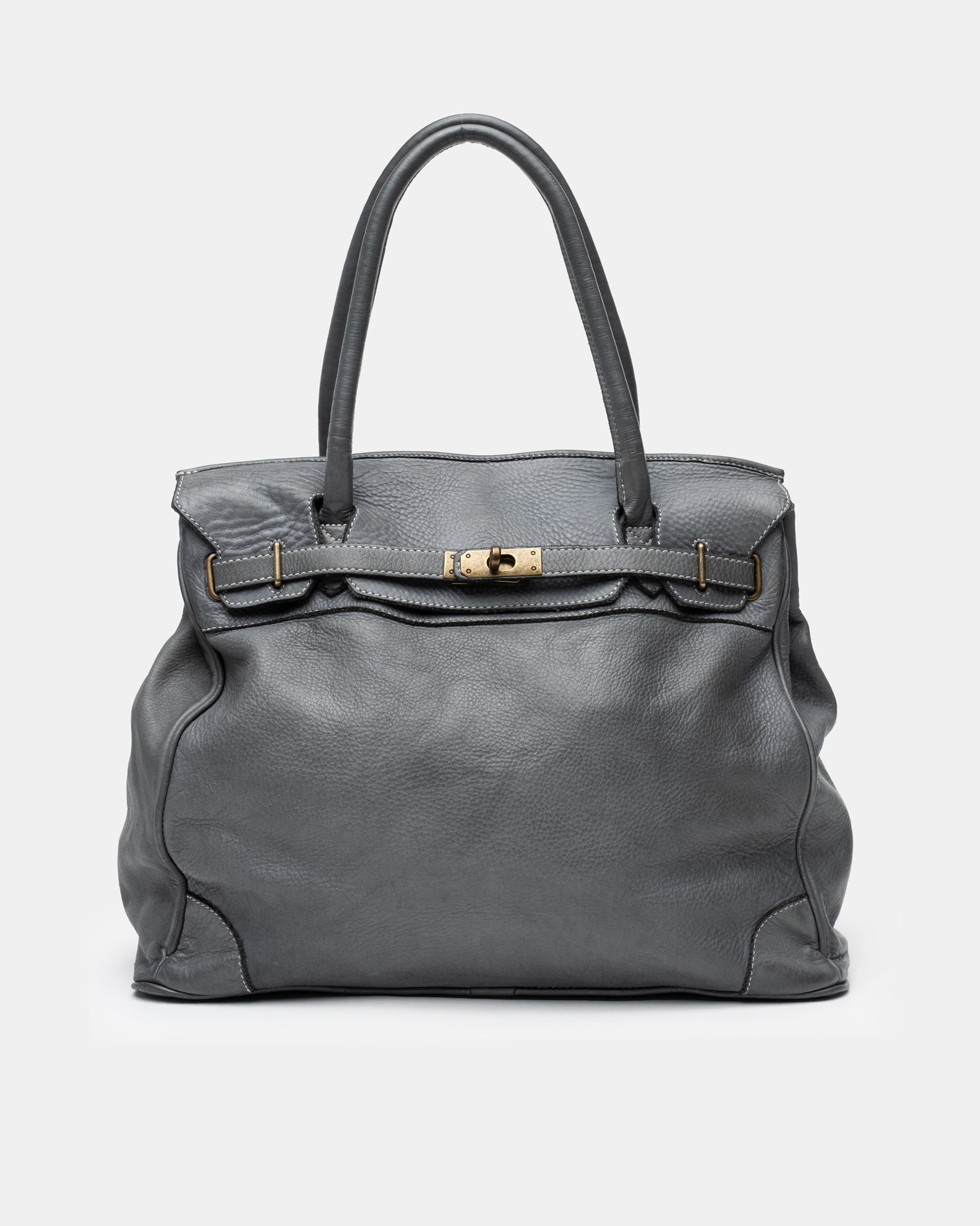 Washed Calf Leather Shoulder Bag in Cool Grey