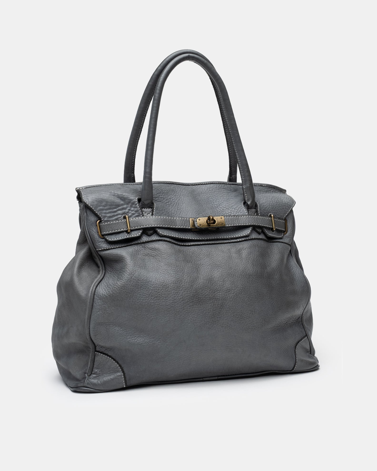 Washed Calf Leather Shoulder Bag in Cool Grey