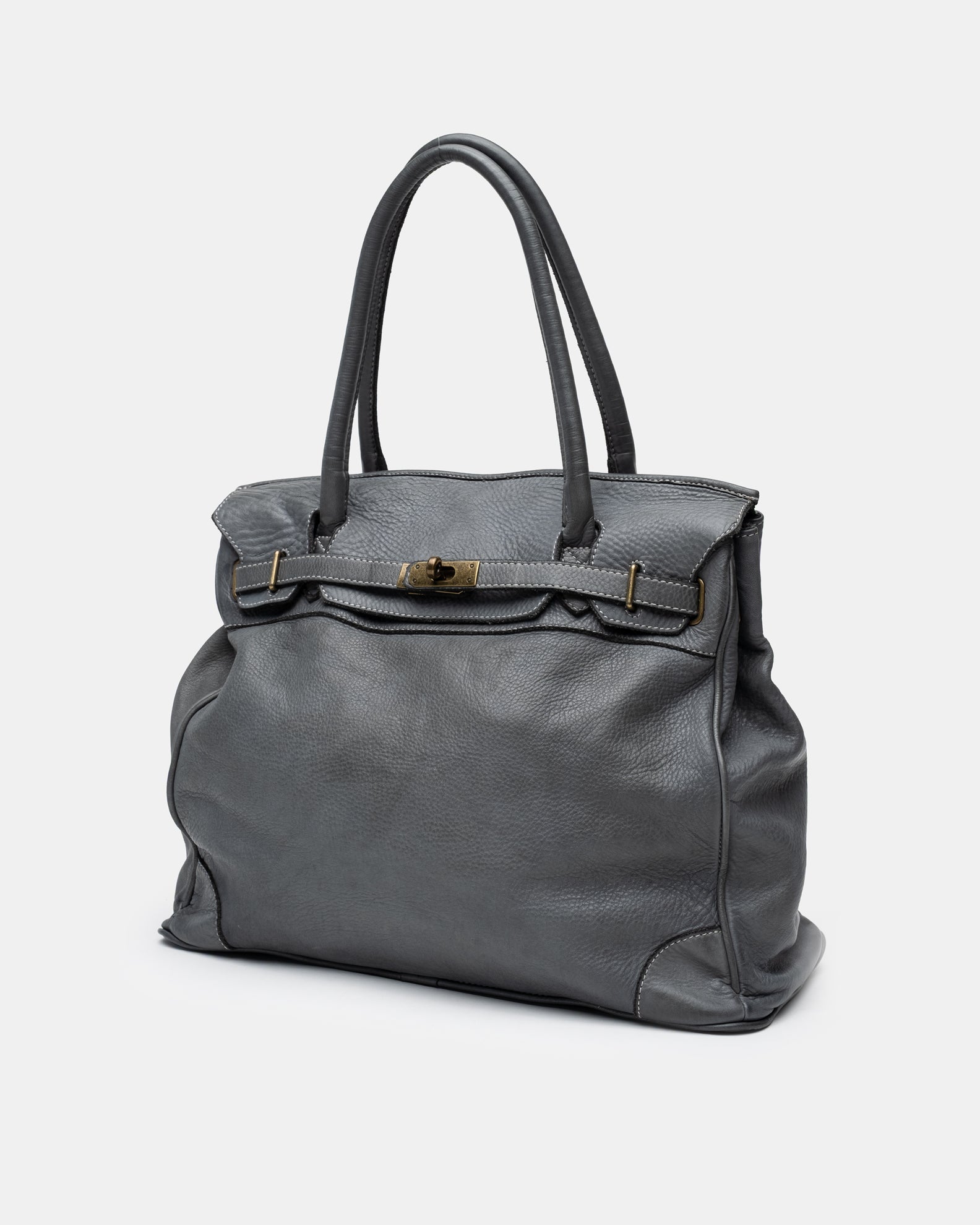 Washed Calf Leather Shoulder Bag in Cool Grey