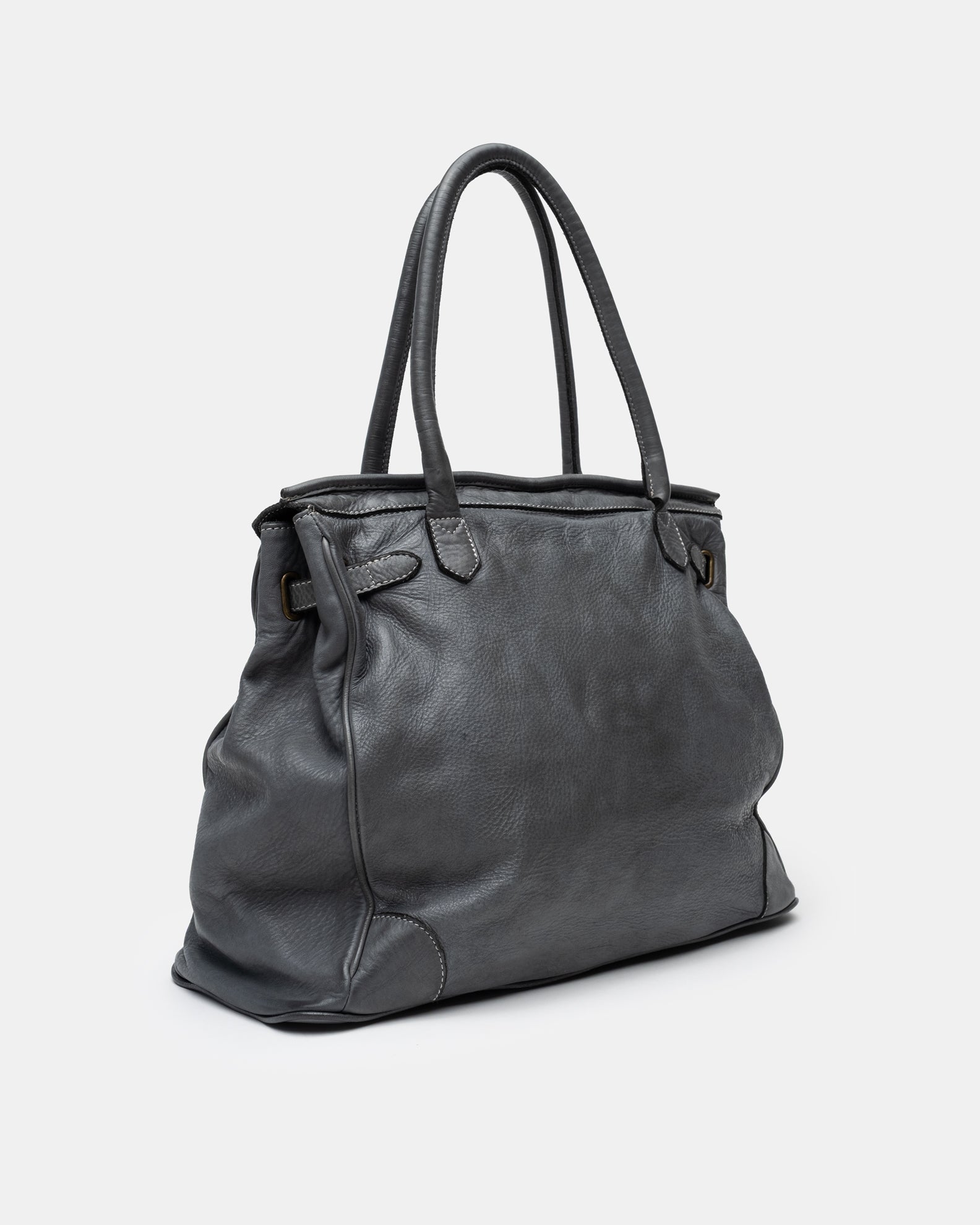 Washed Calf Leather Shoulder Bag in Cool Grey