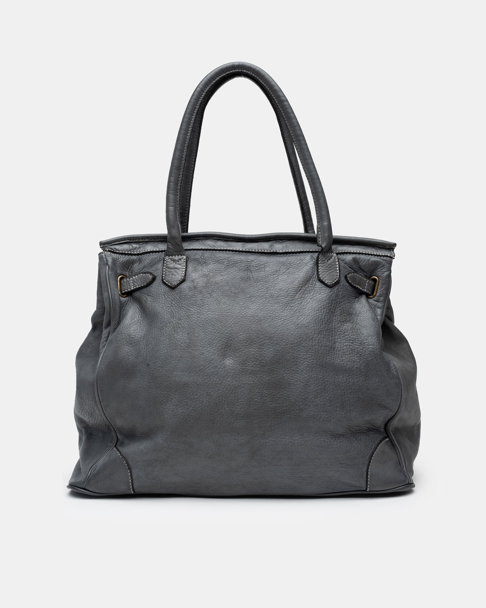 Washed Calf Leather Shoulder Bag in Cool Grey