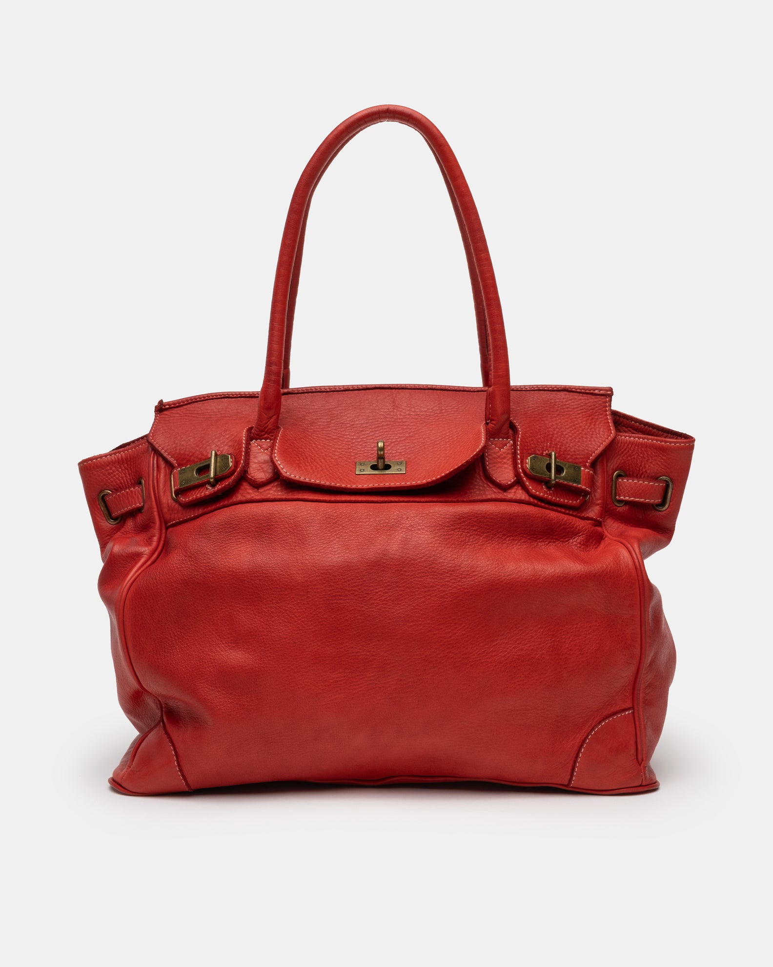 Washed Calf Leather Shoulder Bag in Red