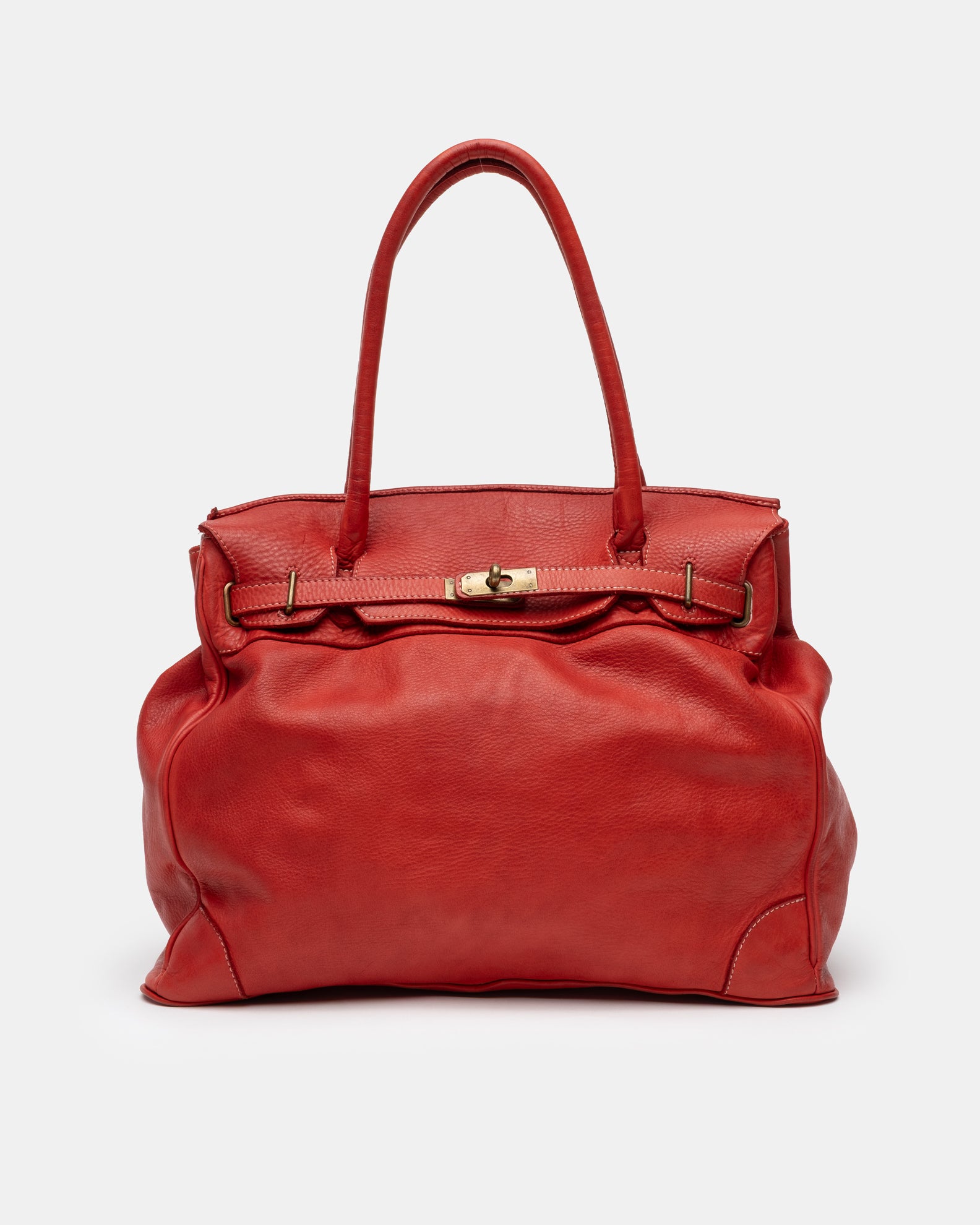 Washed Calf Leather Shoulder Bag in Red