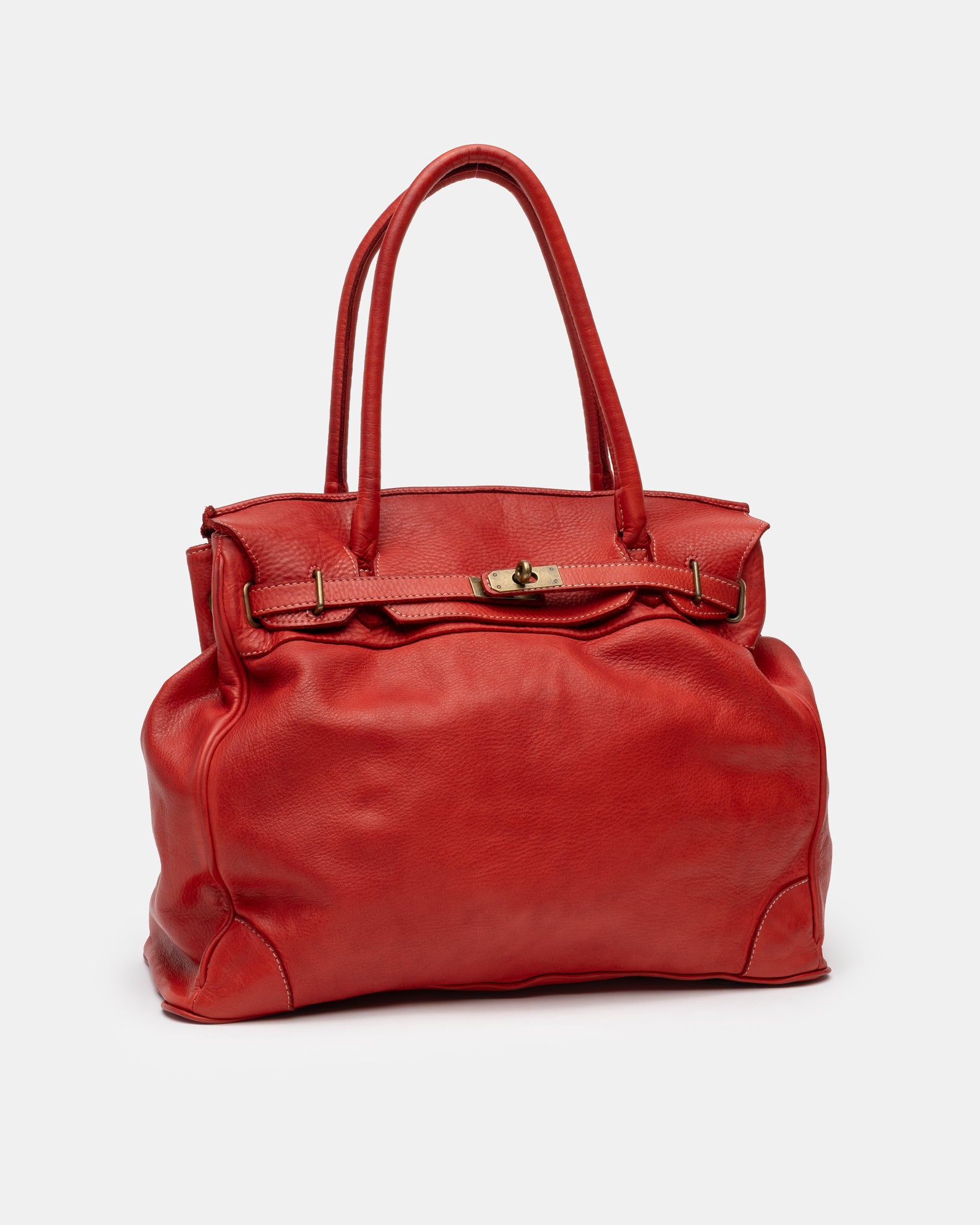Washed Calf Leather Shoulder Bag in Red