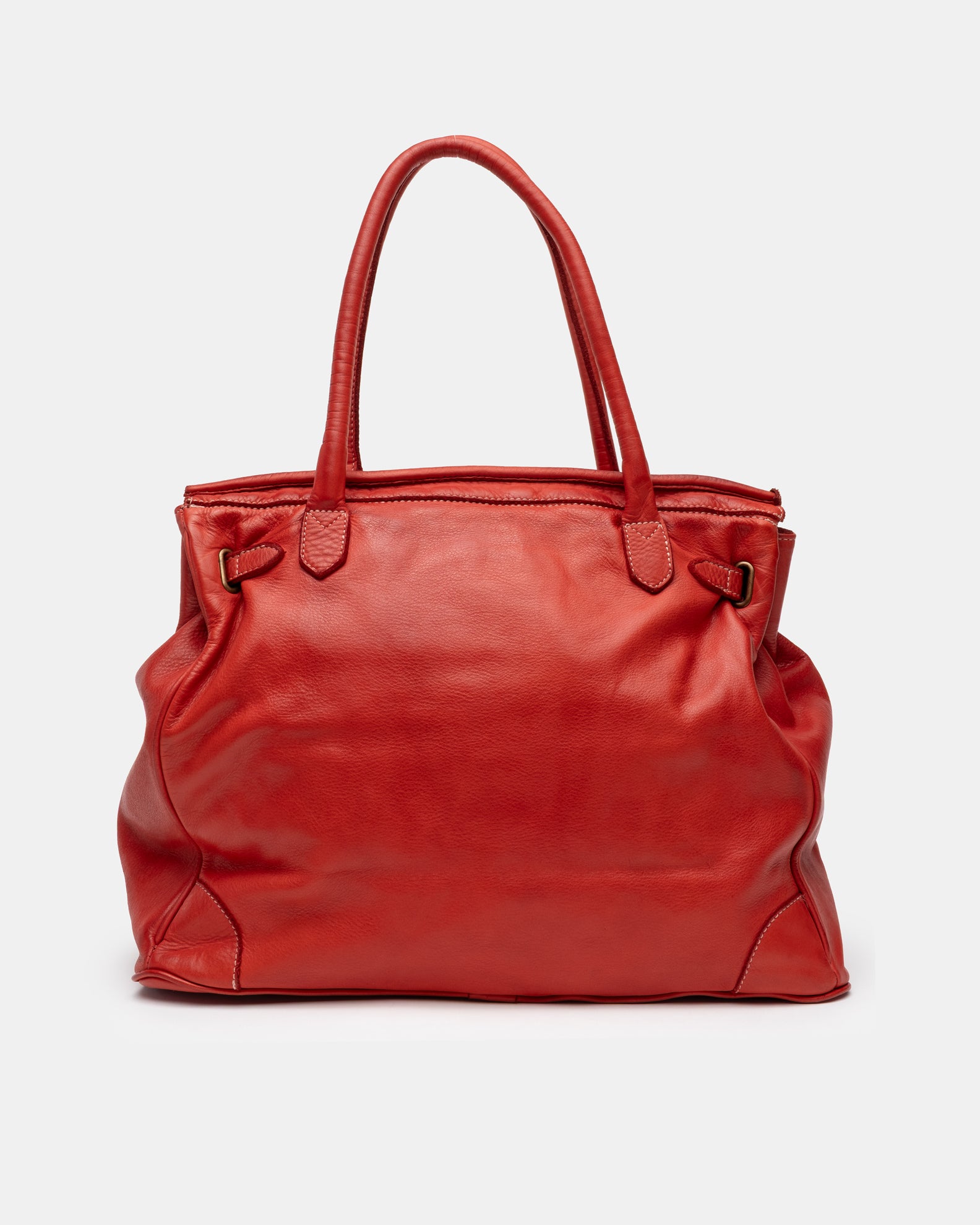 Washed Calf Leather Shoulder Bag in Red