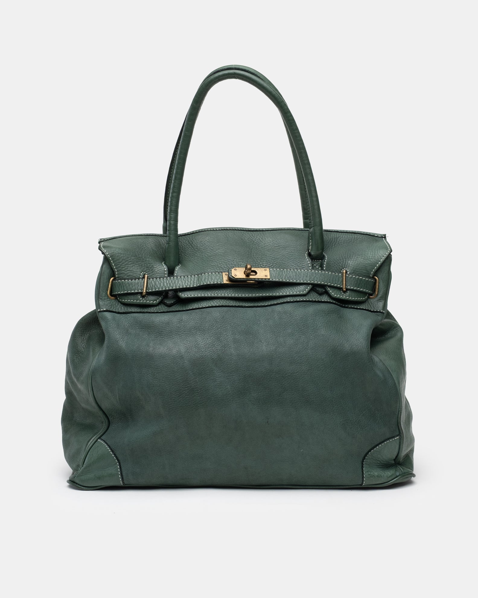 Washed Calf Leather Shoulder Bag in Sea Green