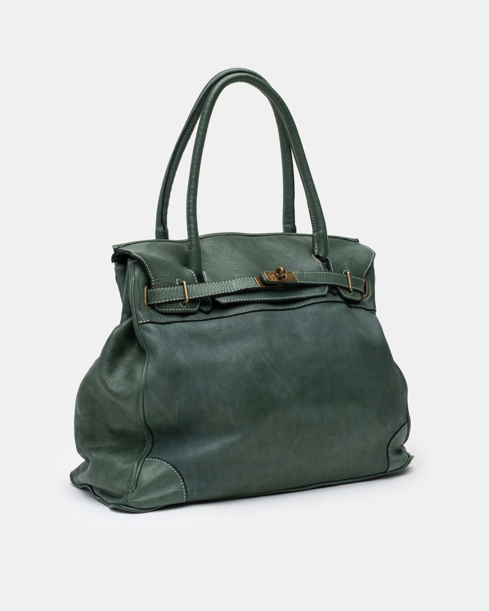 Washed Calf Leather Shoulder Bag in Sea Green