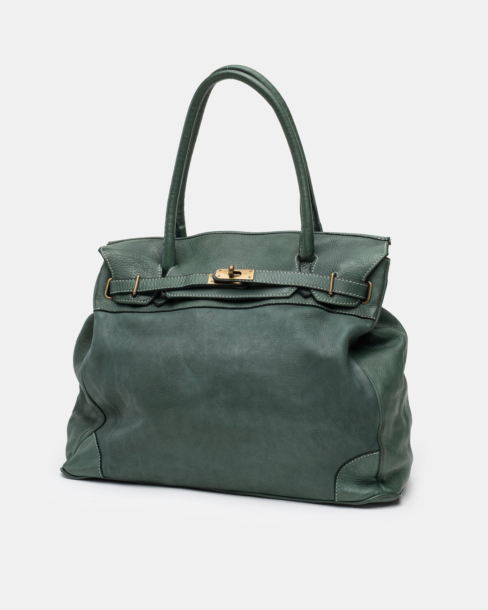 Washed Calf Leather Shoulder Bag in Sea Green